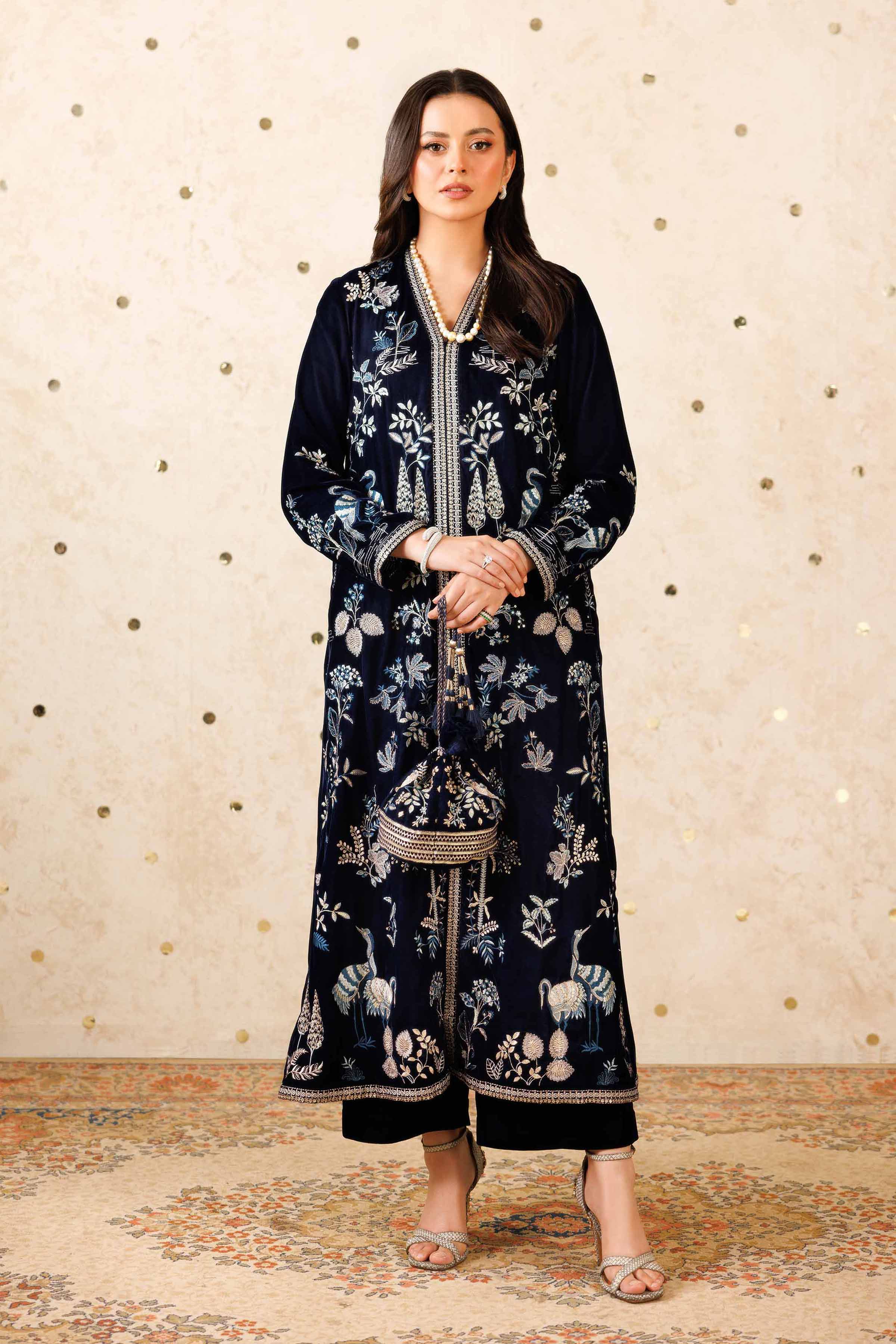 NishatUK - Blue Embroidered Velvet 2-piece ready to wear Luxury Dress