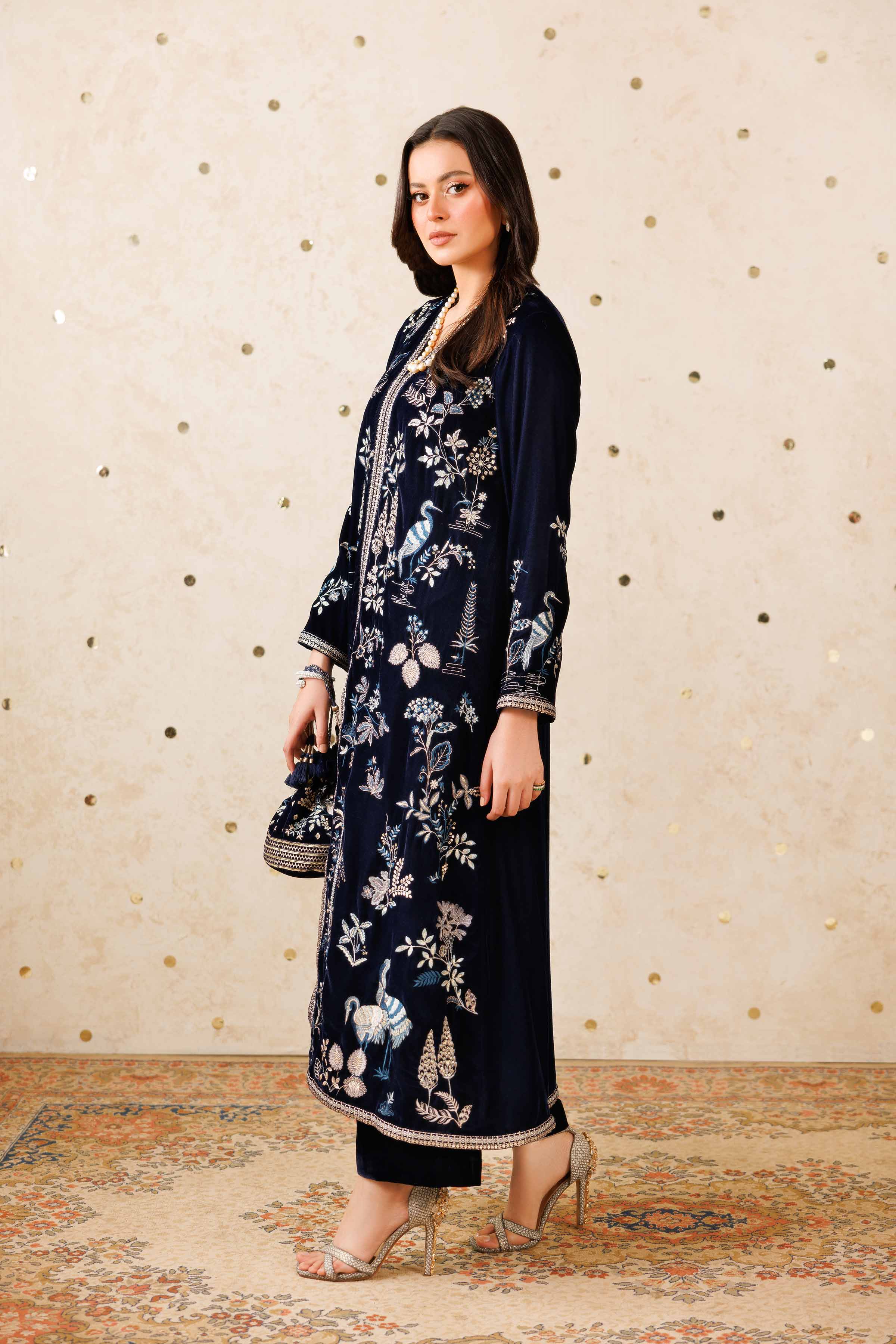 NishatUK - Blue Embroidered Velvet 2-piece ready to wear Luxury Dress