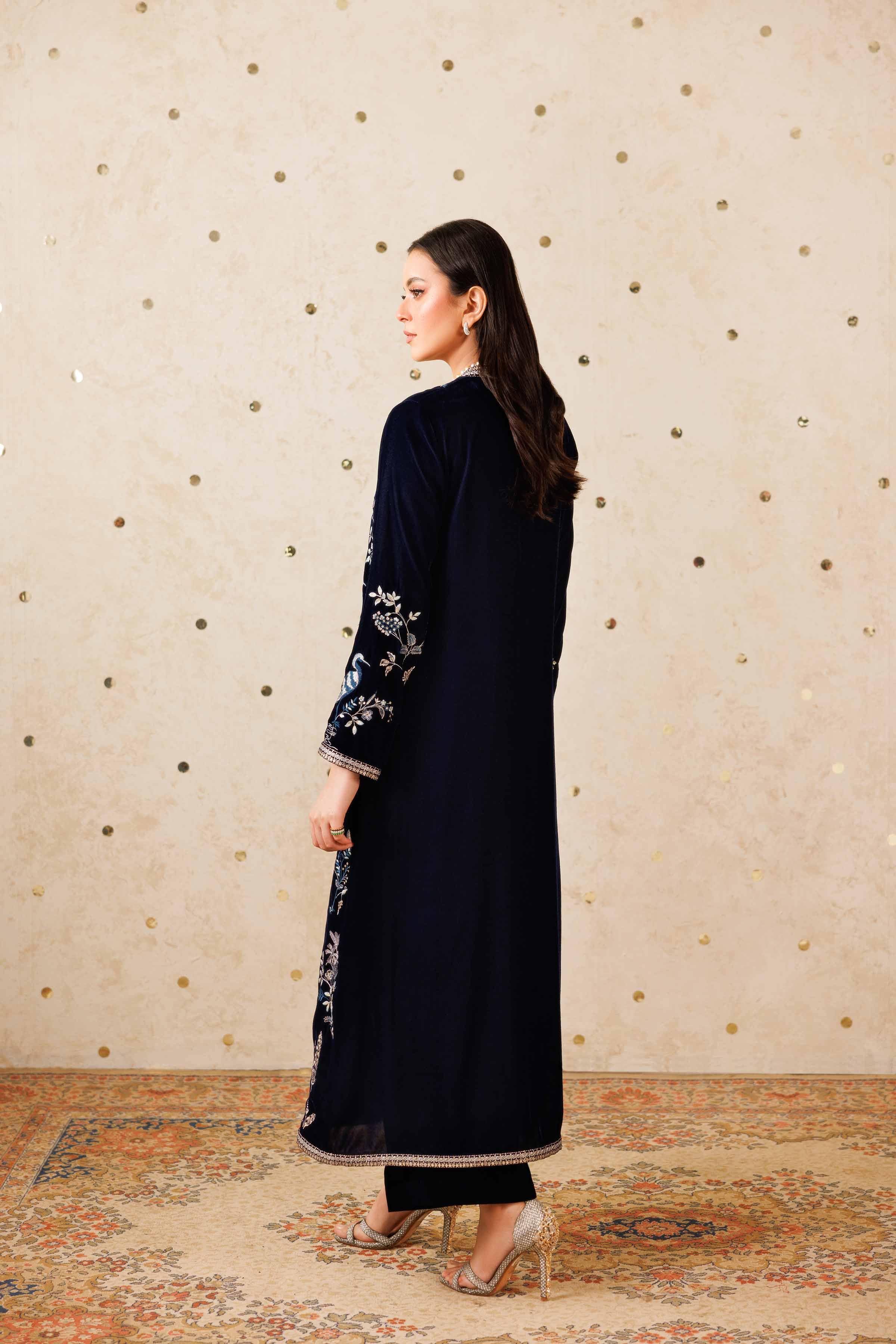 NishatUK - Blue Embroidered Velvet 2-piece ready to wear Luxury Dress