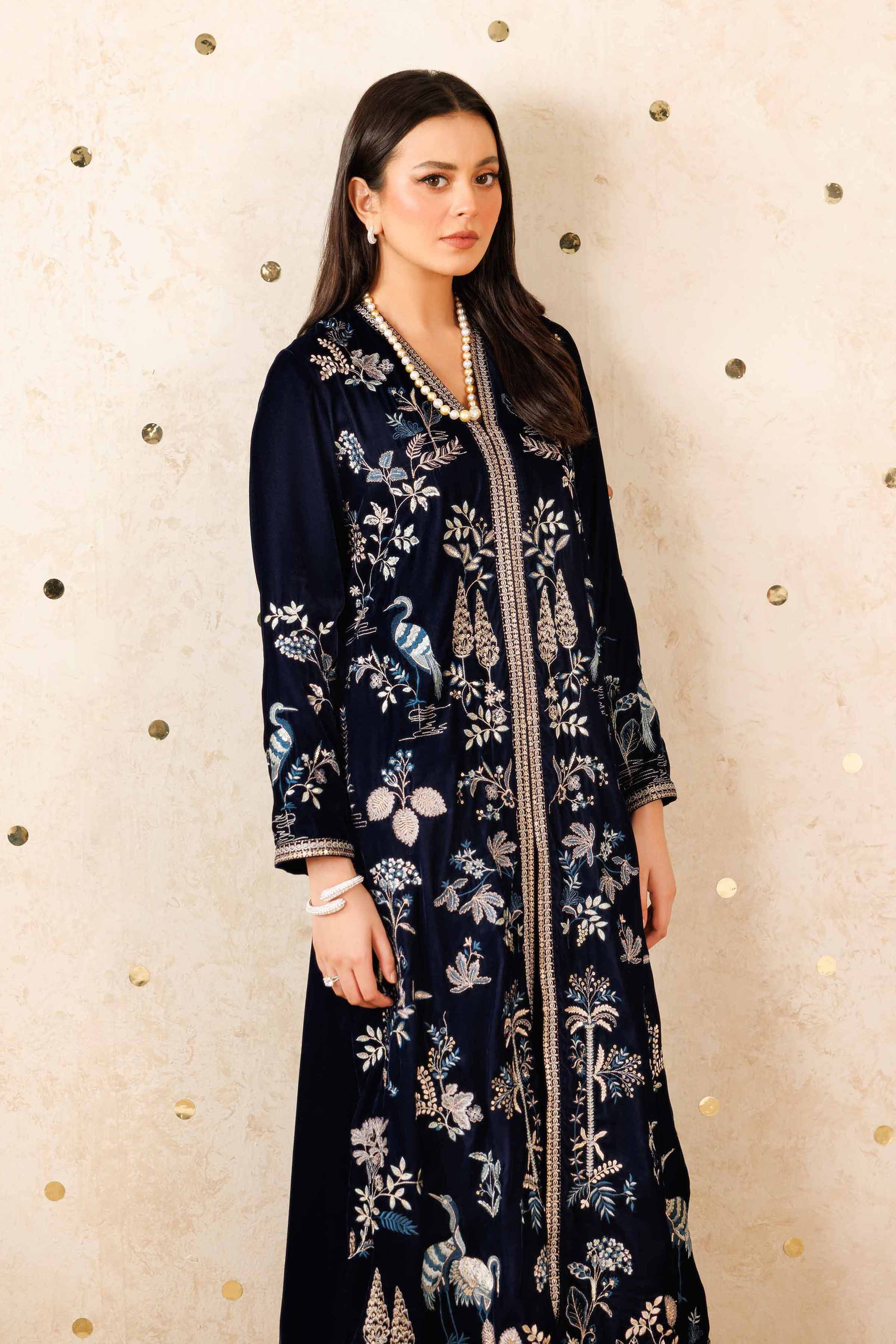 NishatUK - Blue Embroidered Velvet 2-piece ready to wear Luxury Dress