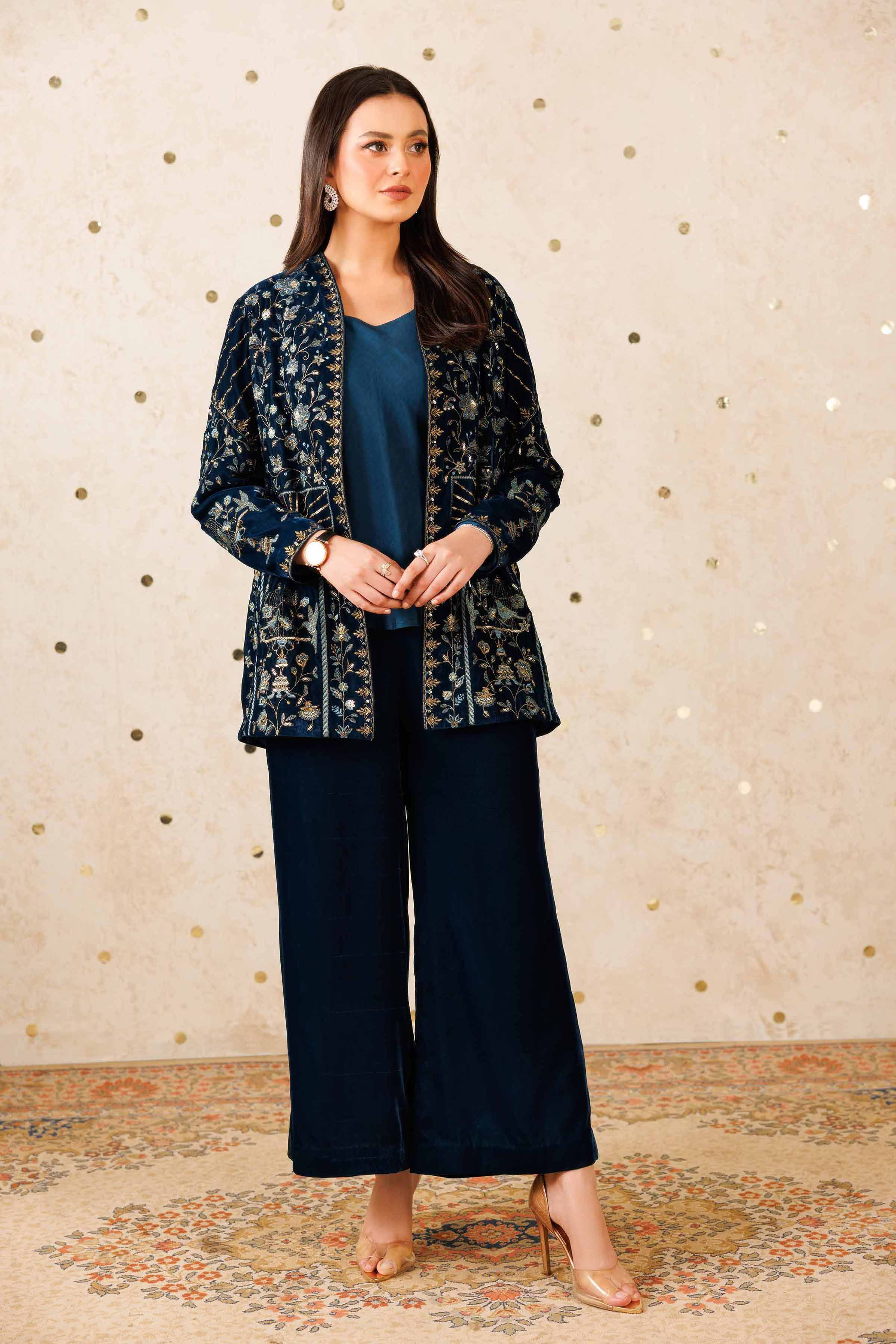 NishatUK - Teal Embroidered Velvet 3-piece ready to wear Suit