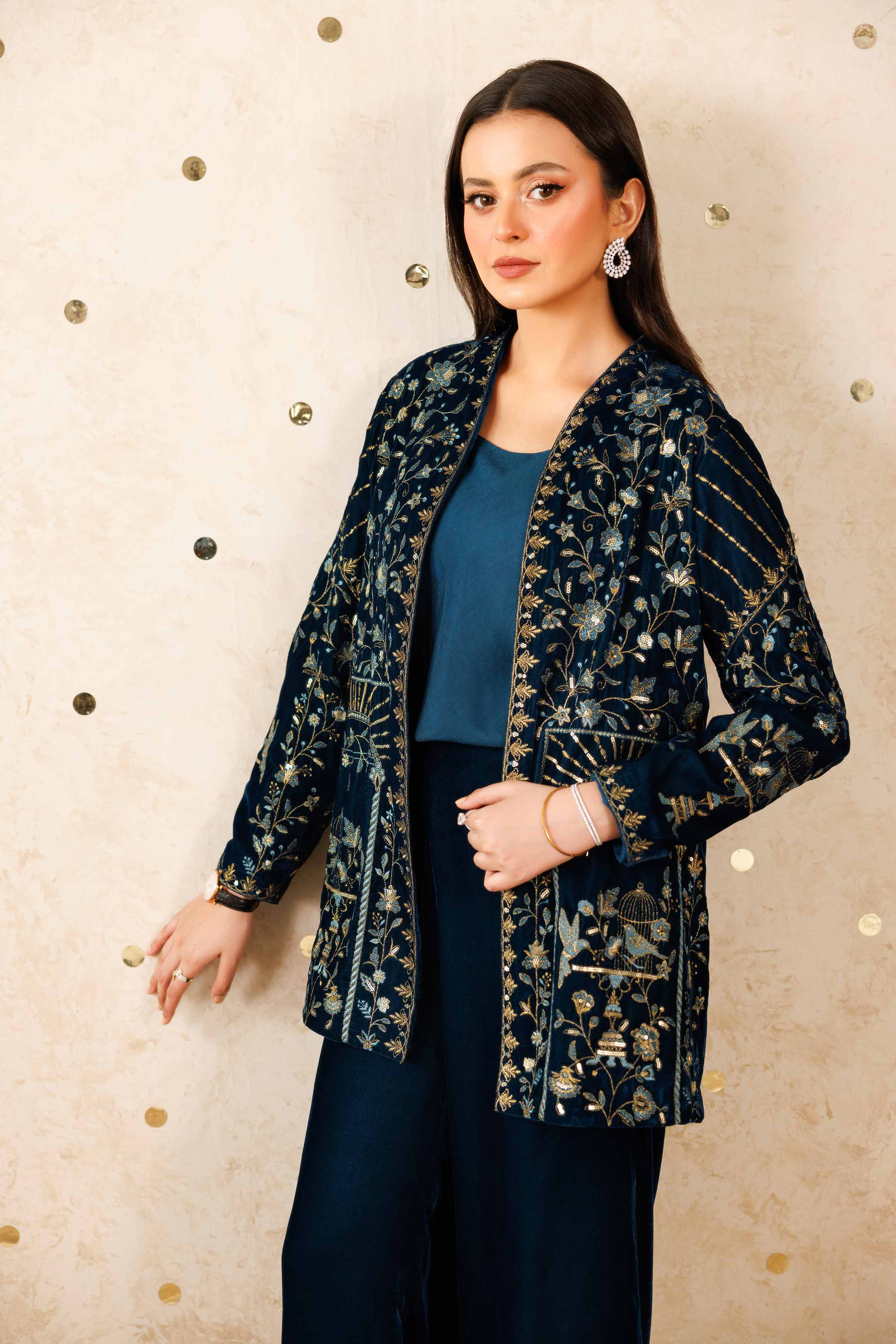 NishatUK - Teal Embroidered Velvet 3-piece ready to wear Suit