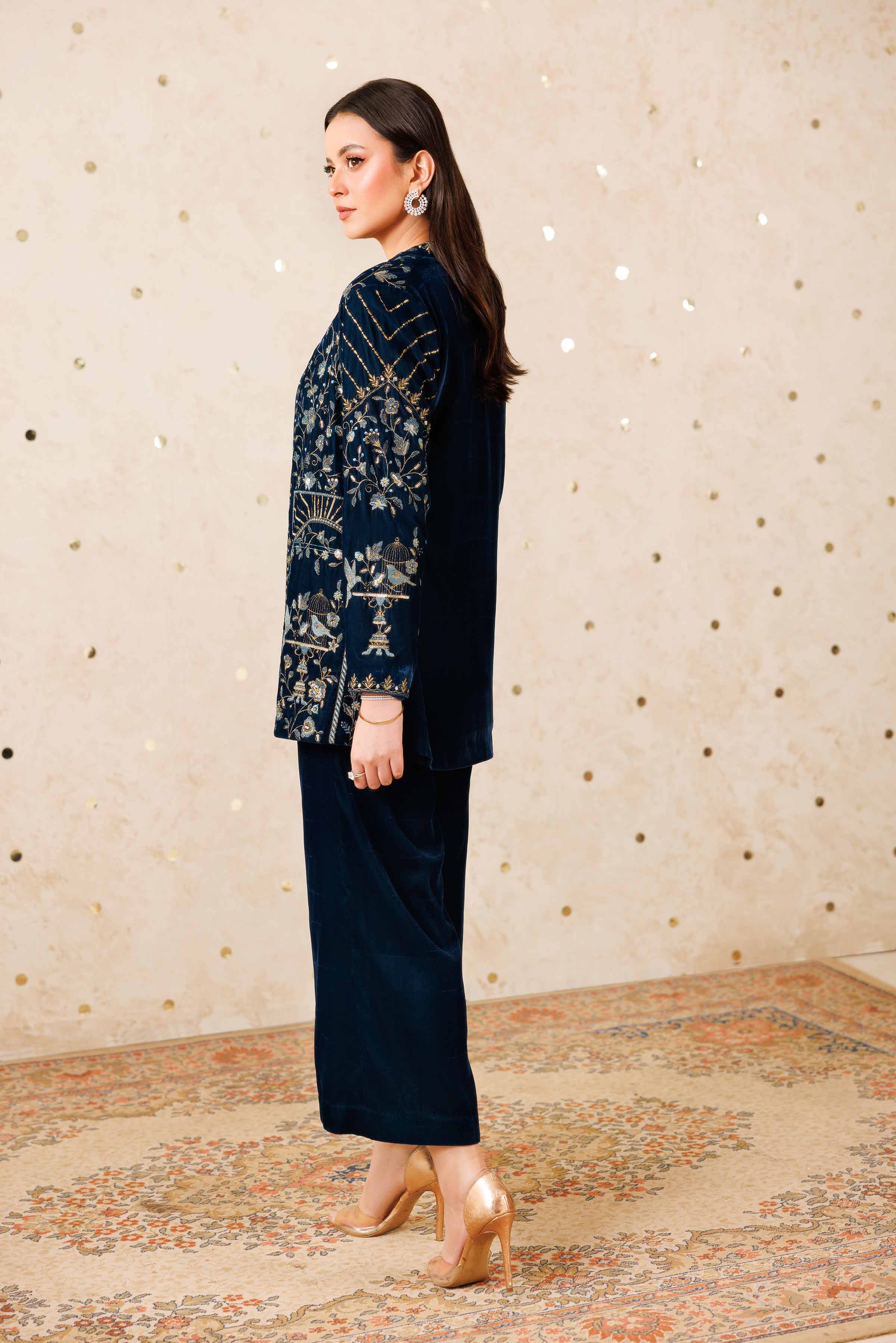 NishatUK - Teal Embroidered Velvet 3-piece ready to wear Suit
