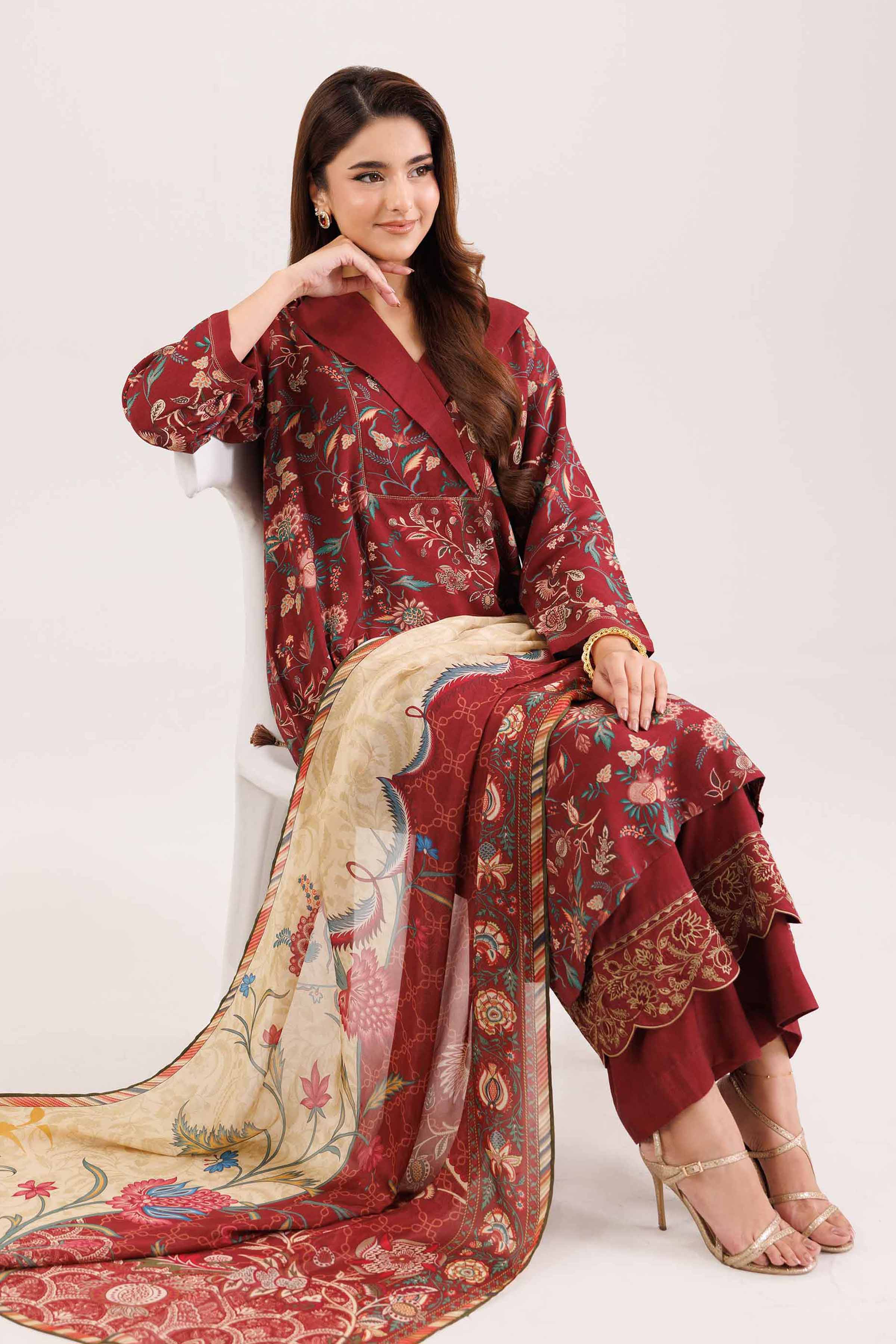 3 Piece - Printed Embroidered Suit - KFW25-100