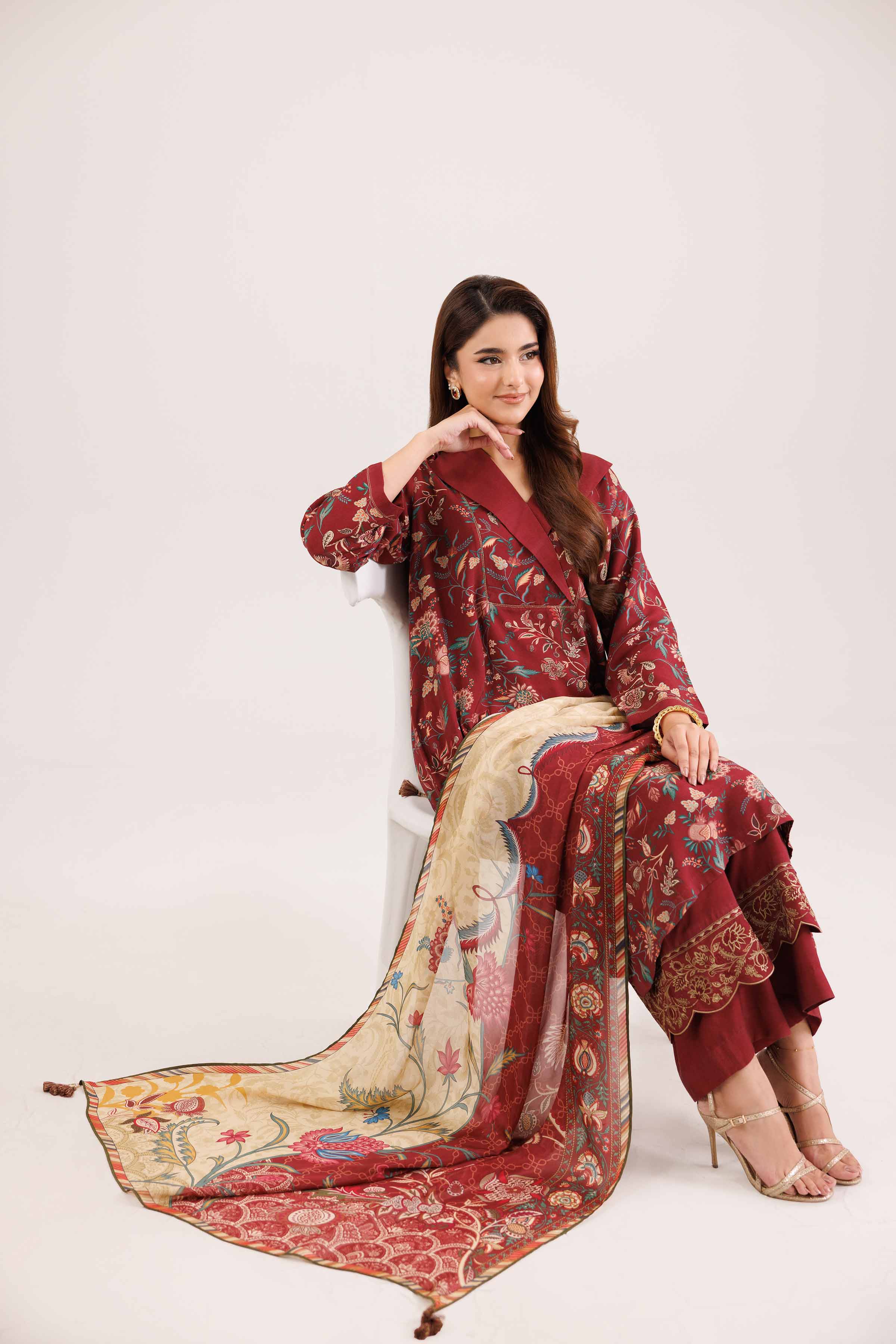 3 Piece - Printed Embroidered Suit - KFW25-100