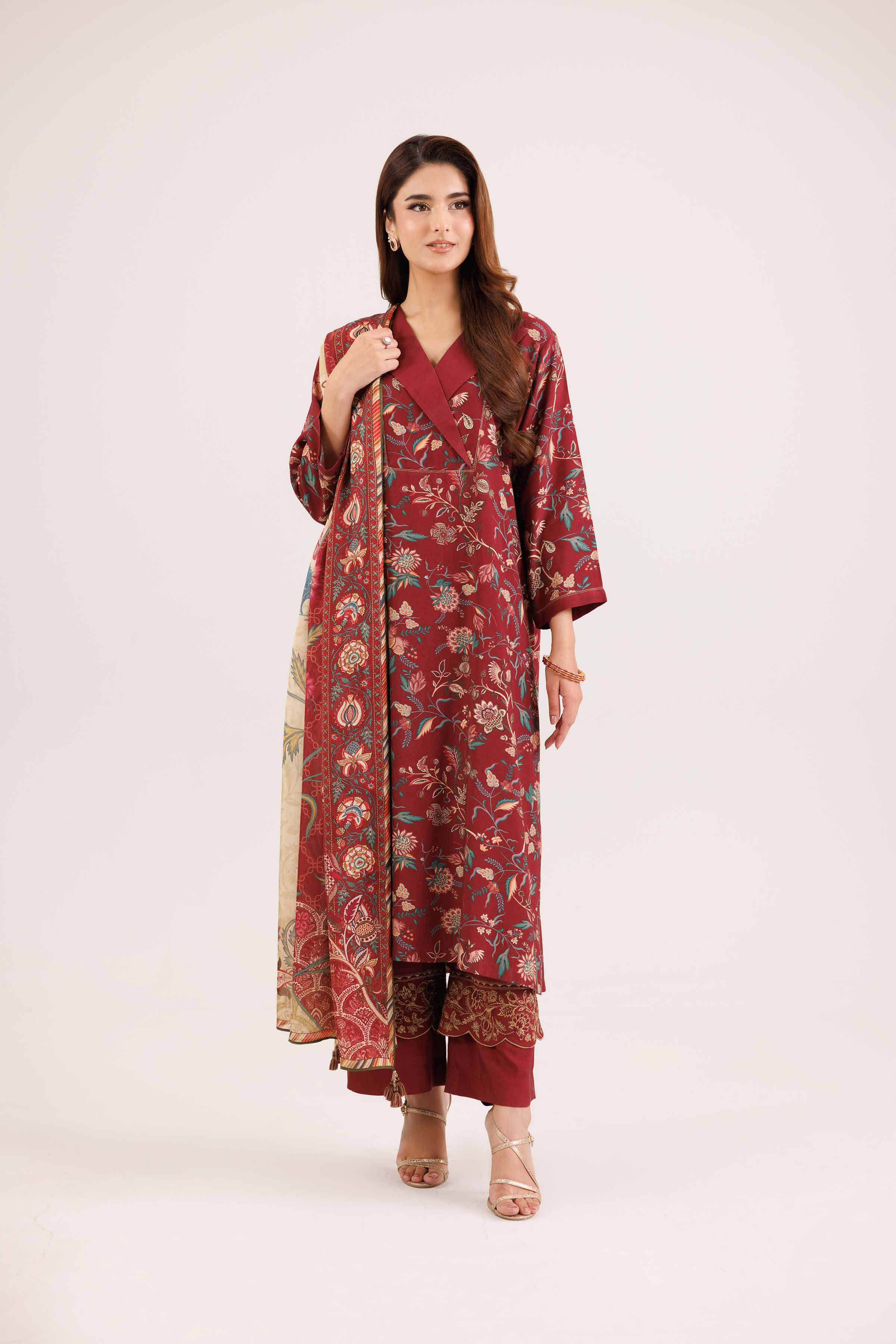 3 Piece - Printed Embroidered Suit - KFW25-100