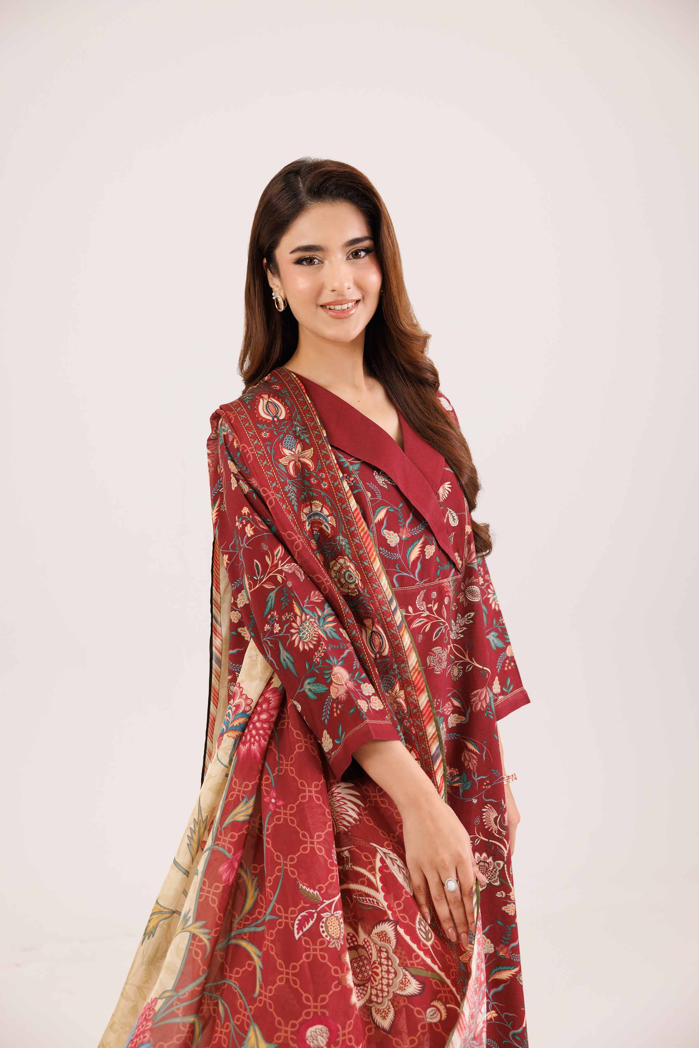 3 Piece - Printed Embroidered Suit - KFW25-100