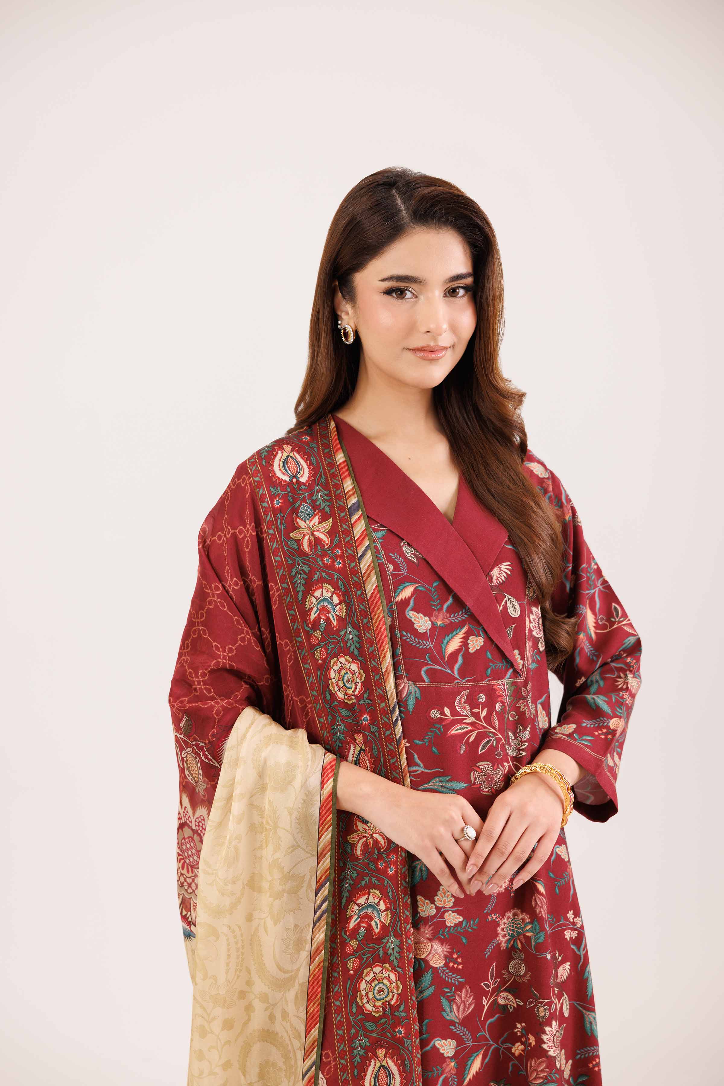 3 Piece - Printed Embroidered Suit - KFW25-100