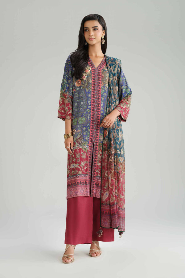 NishatUK - Multi Printed Silk 3-piece ready to wear Suit