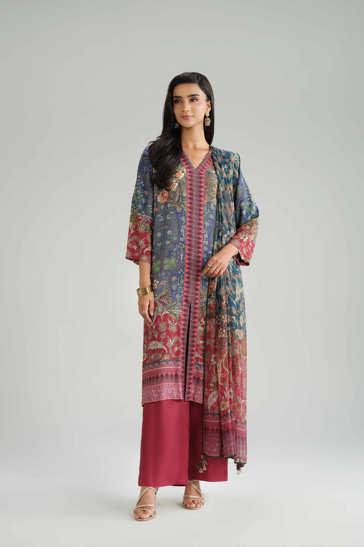 NishatUK - Multi Printed Silk 3-piece ready to wear Suit
