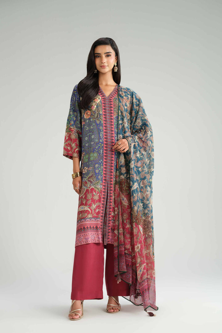 NishatUK - Multi Printed Silk 3-piece ready to wear Suit