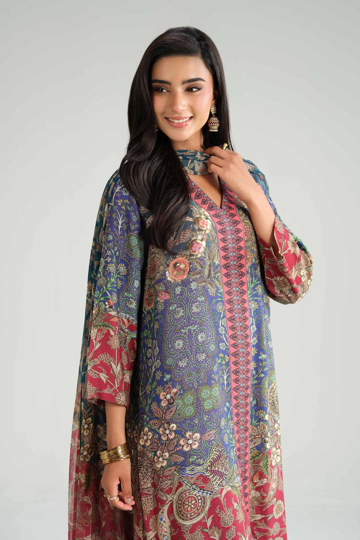 NishatUK - Multi Printed Silk 3-piece ready to wear Suit