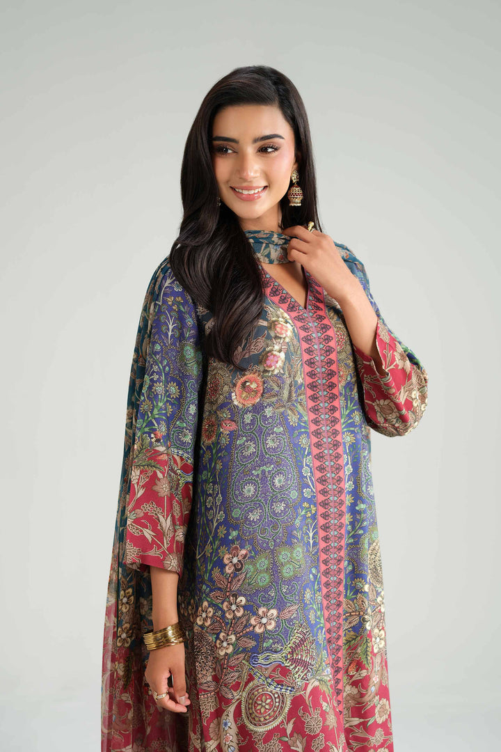 NishatUK - Multi Printed Silk 3-piece ready to wear Suit