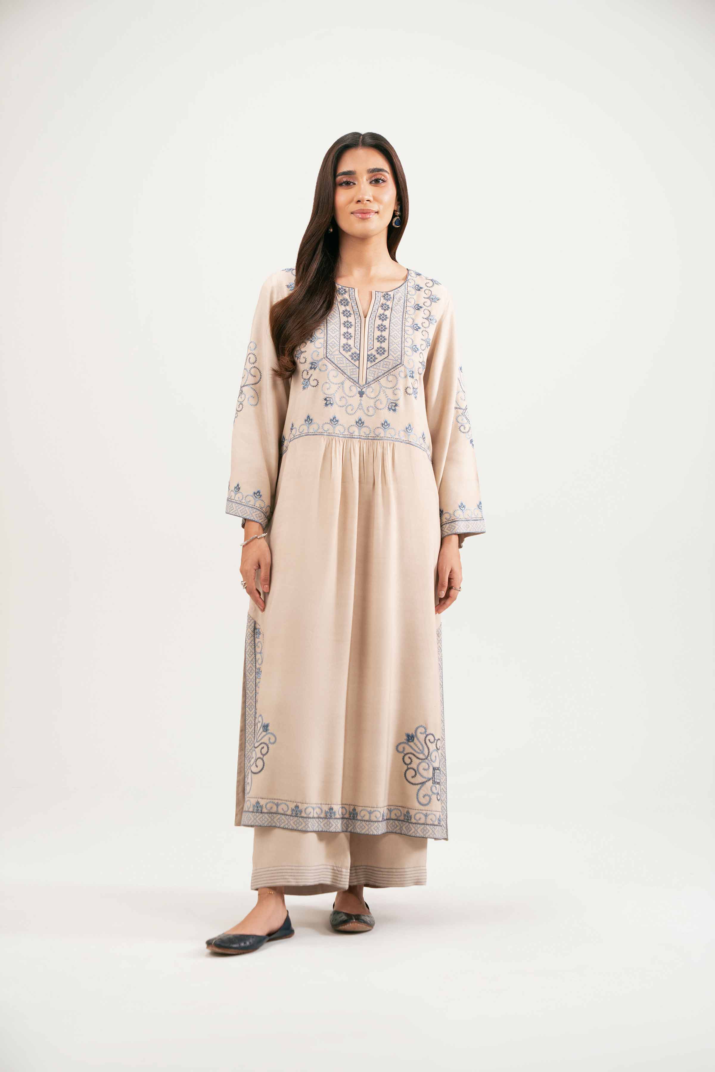 NishatUK - Beige Embroidered Silk 2-piece ready to wear-luxury Dress