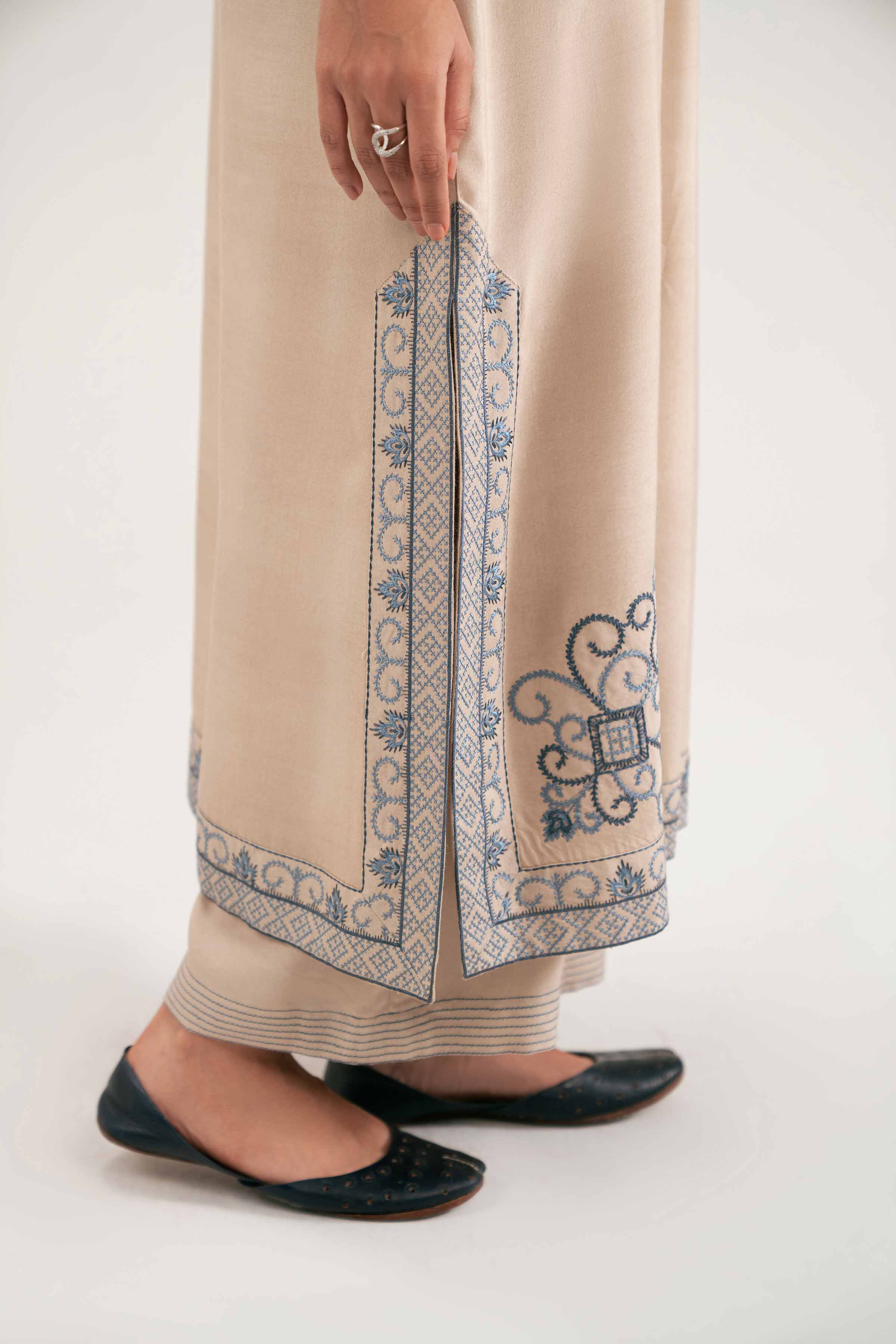 NishatUK - Beige Embroidered Silk 2-piece ready to wear-luxury Dress