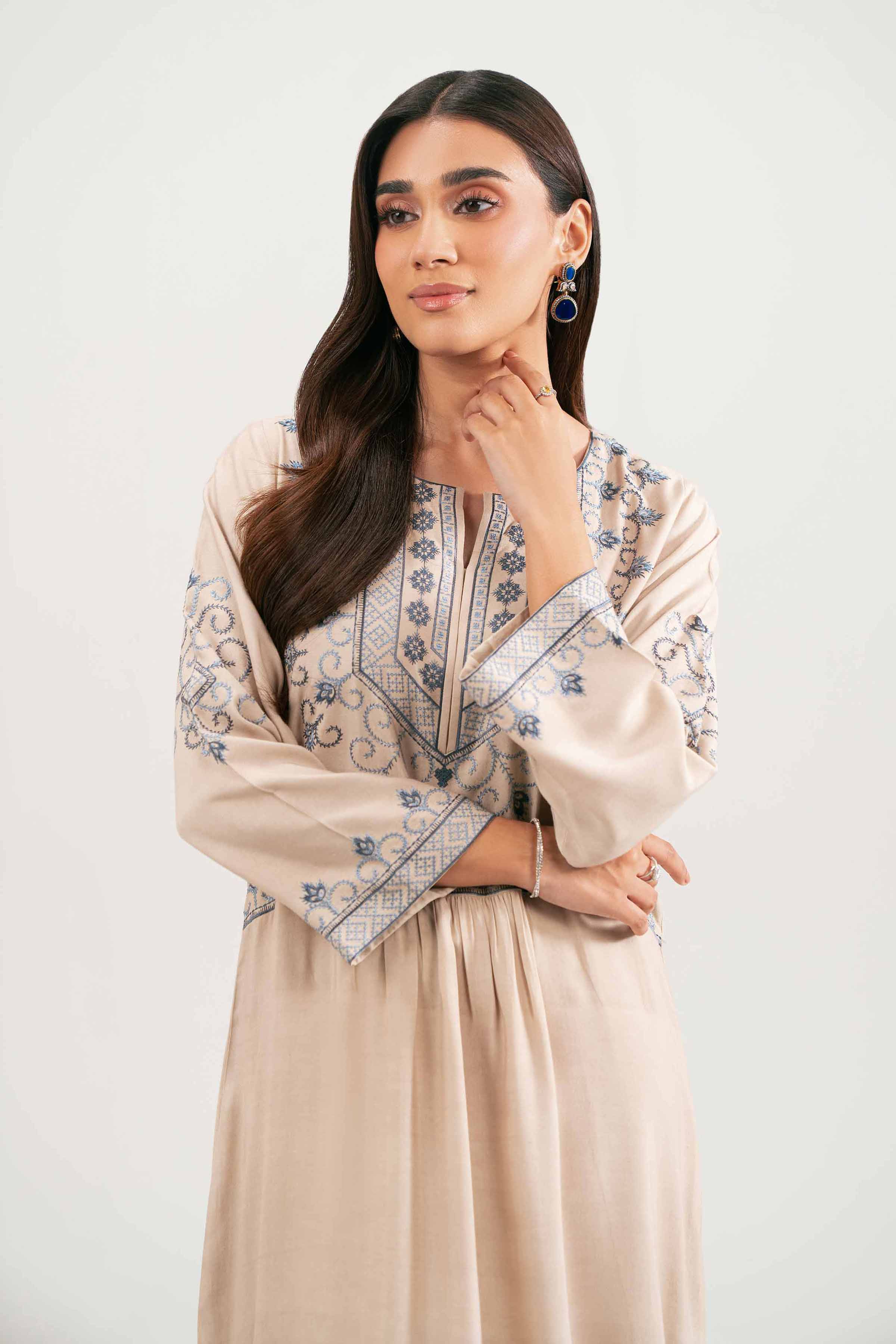 NishatUK - Beige Embroidered Silk 2-piece ready to wear-luxury Dress