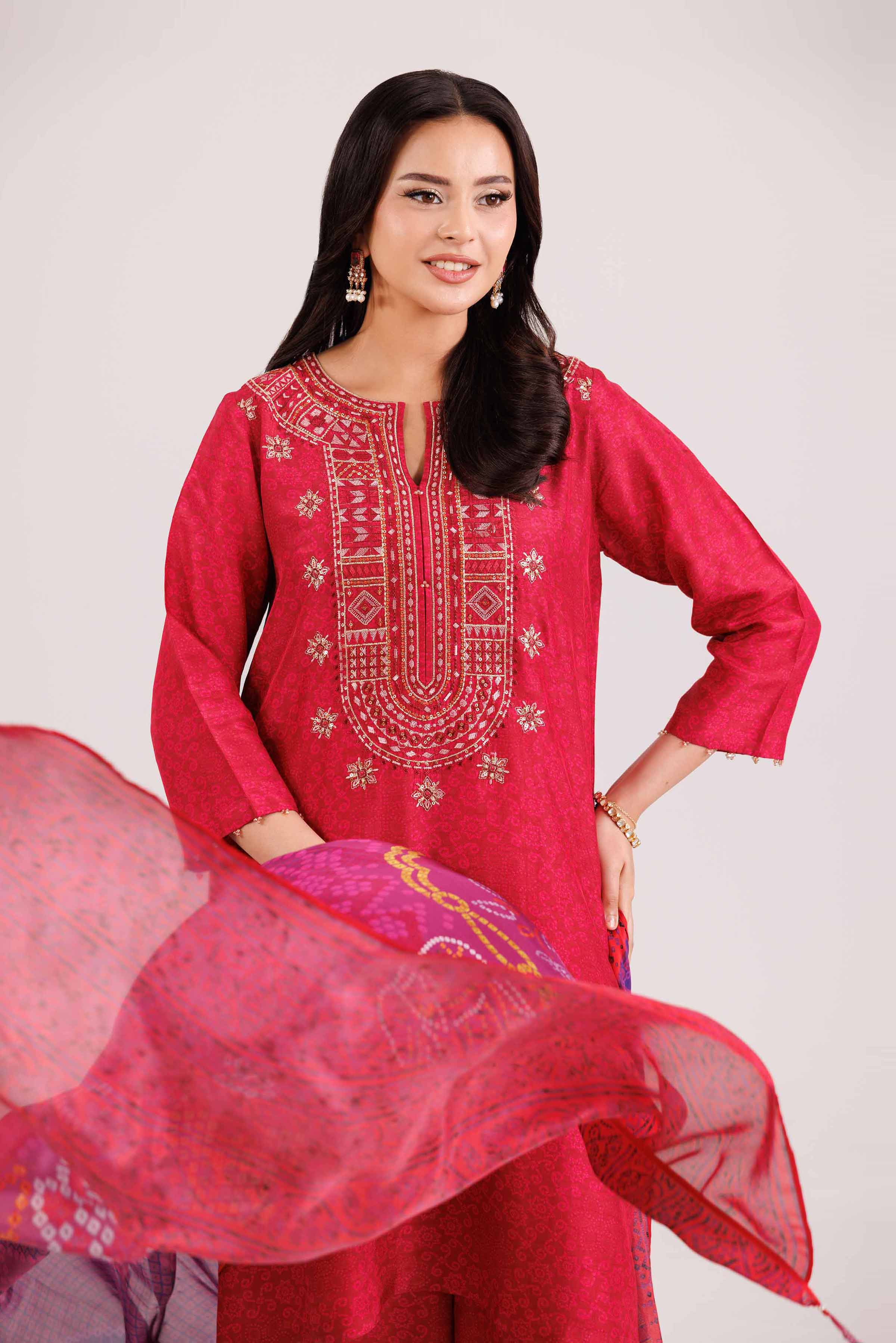 NishatUK - Pink Embroidered Silk 3-piece ready to wear-luxury Suit