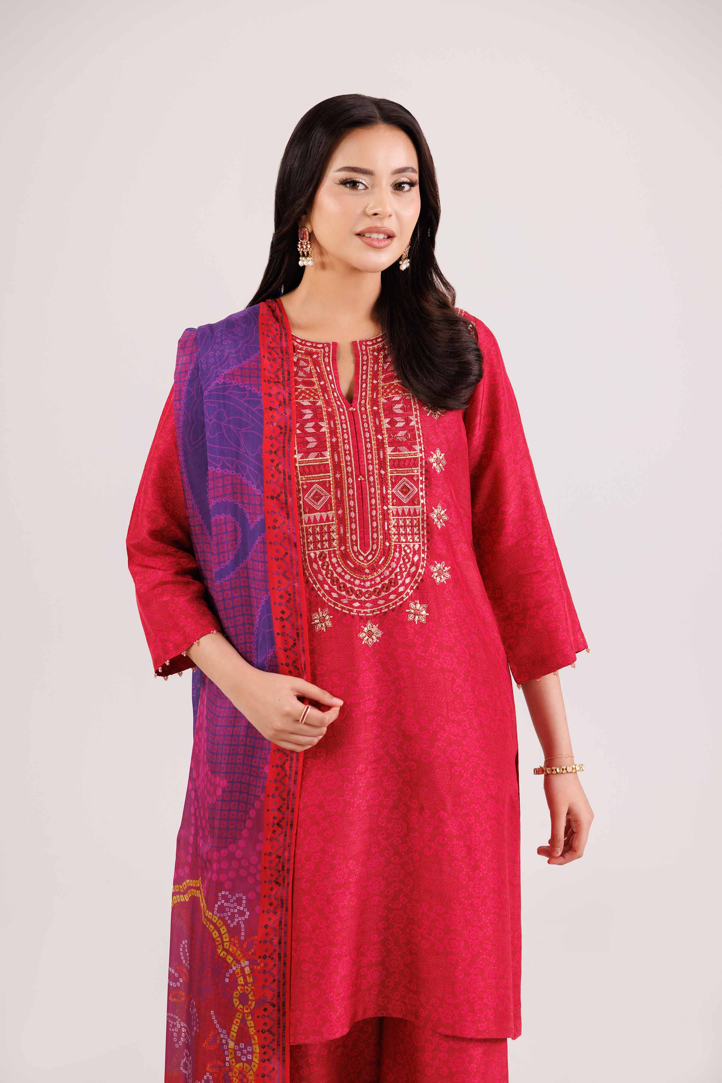 NishatUK - Pink Embroidered Silk 3-piece ready to wear-luxury Suit