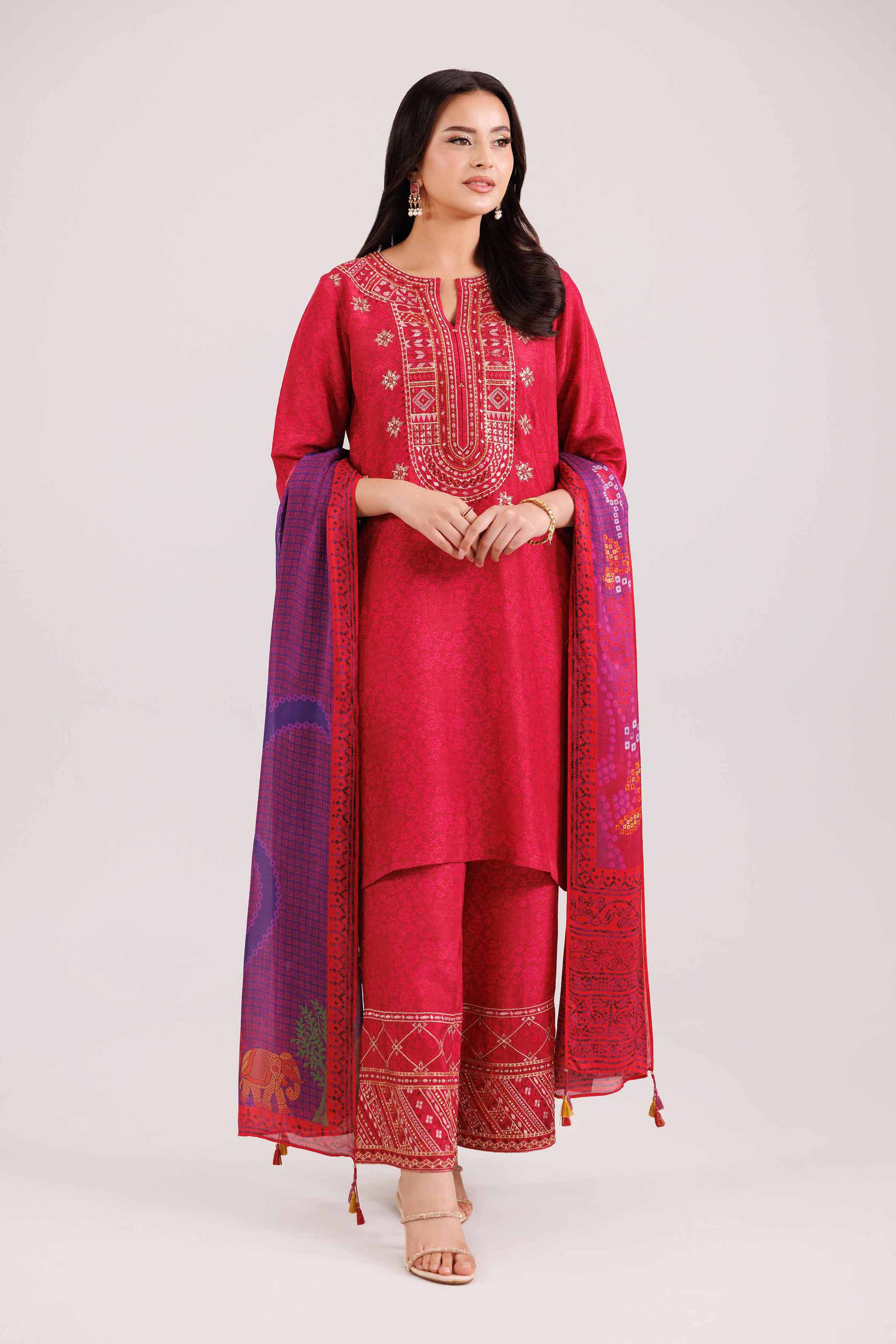 NishatUK - Pink Embroidered Silk 3-piece ready to wear-luxury Suit