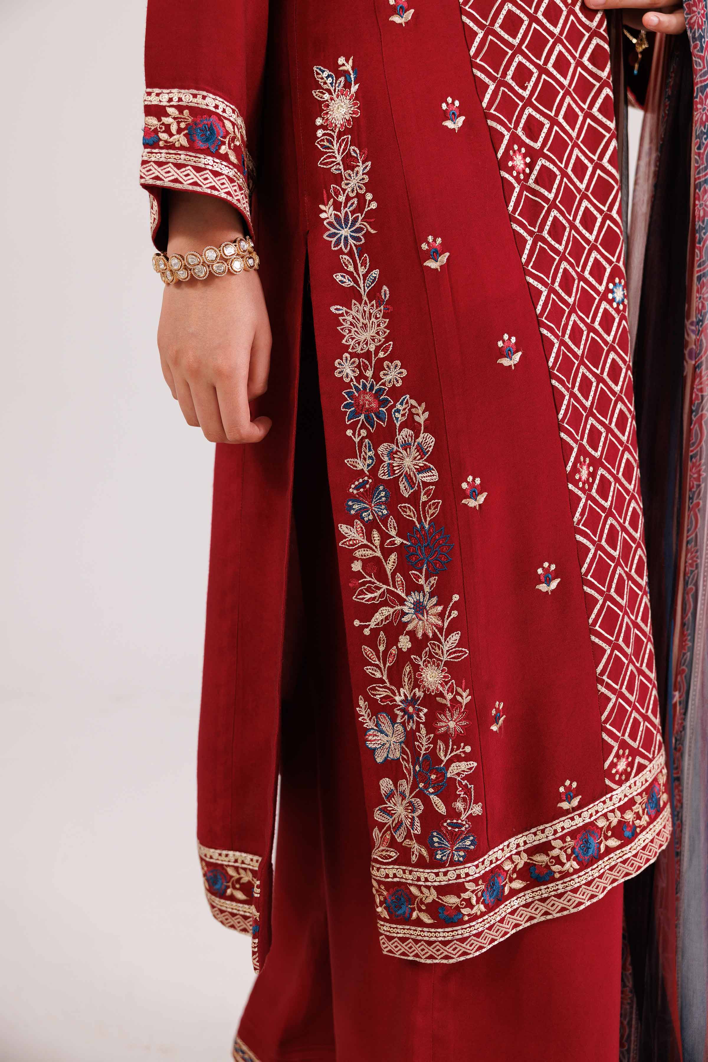 NishatUK - Red Embroidered Karandi 3-piece ready to wear-luxury Suit