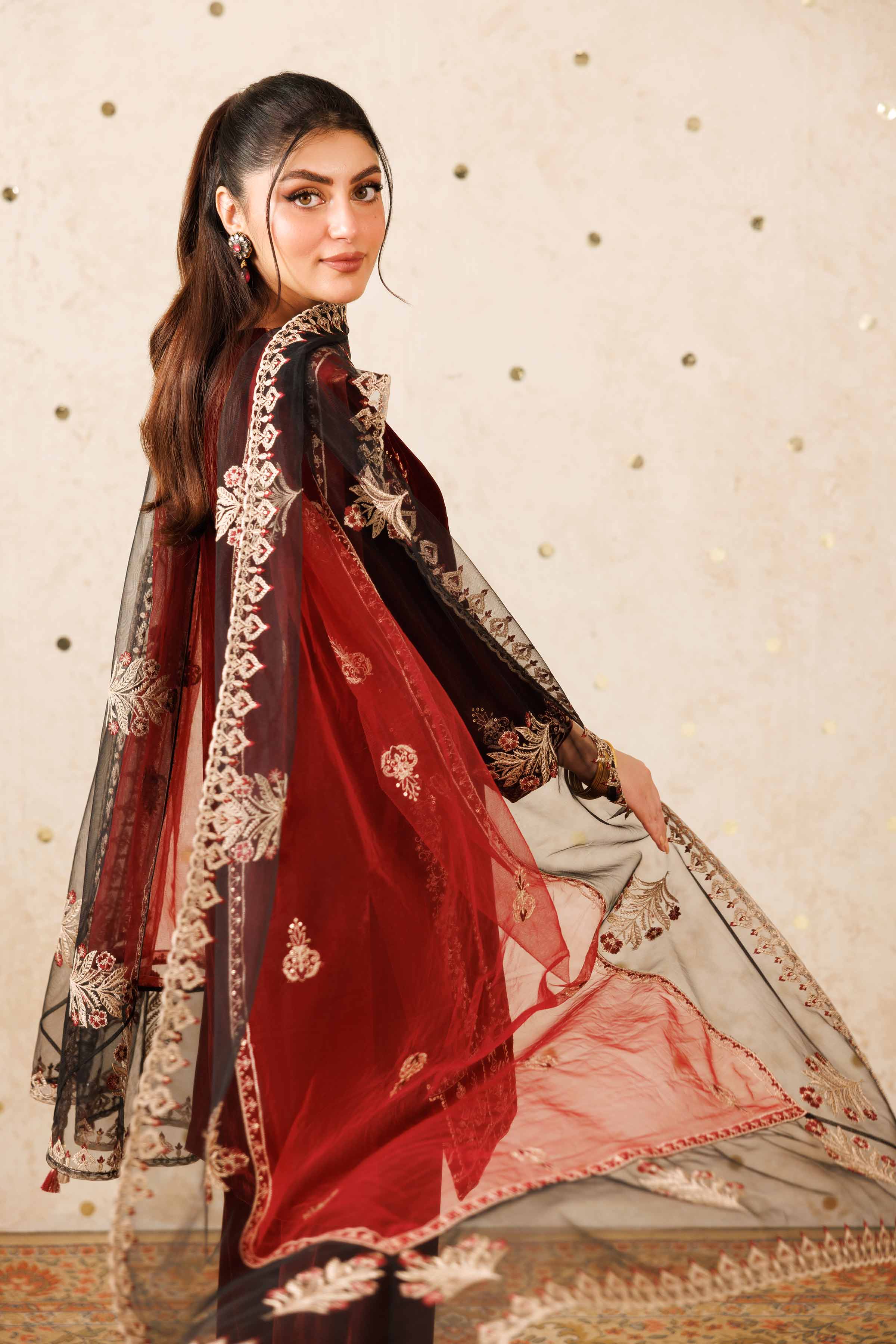 NishatUK - Red Embroidered  Velvet 3-piece ready to wear Suit