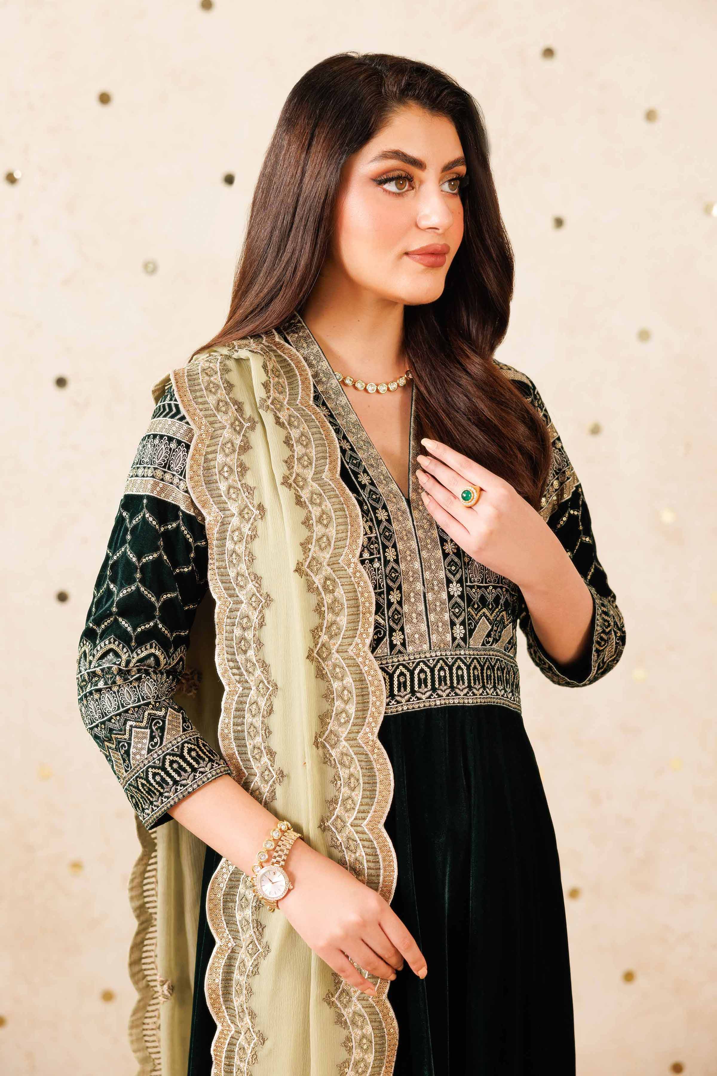 NishatUK - Green Embroidered Velvet 2-piece ready to wear Luxury Dress