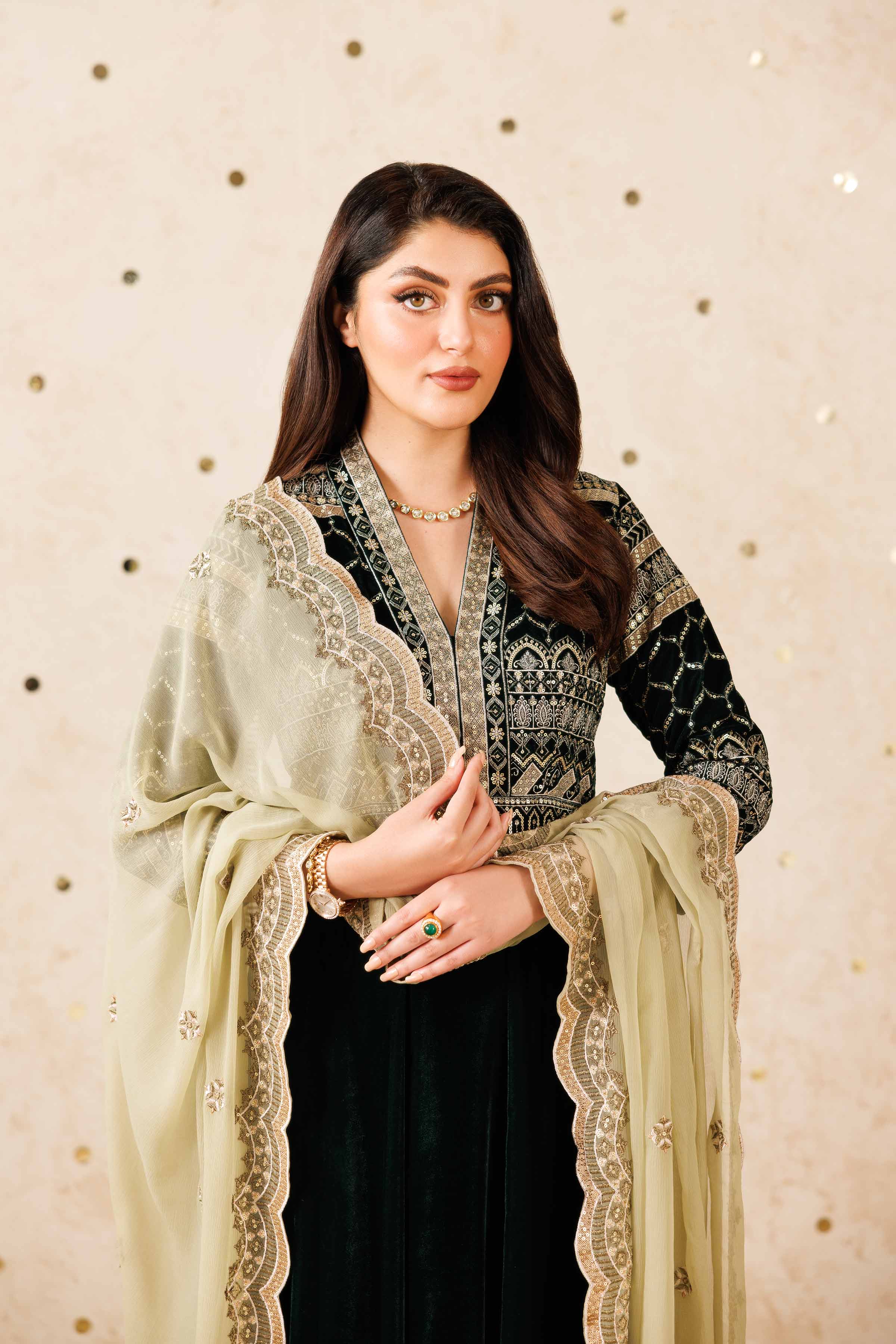 NishatUK - Green Embroidered Velvet 2-piece ready to wear Luxury Dress