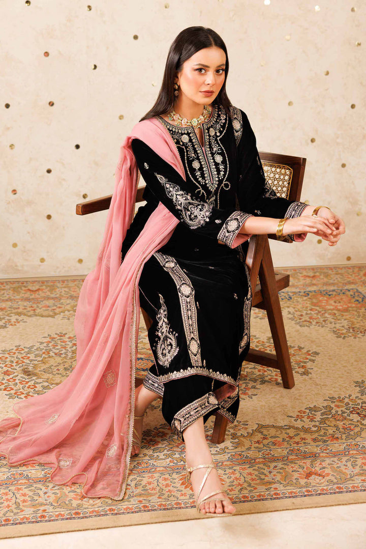 NishatUK - Black Embroidered Velvet 3-piece ready to wear Luxury Suit