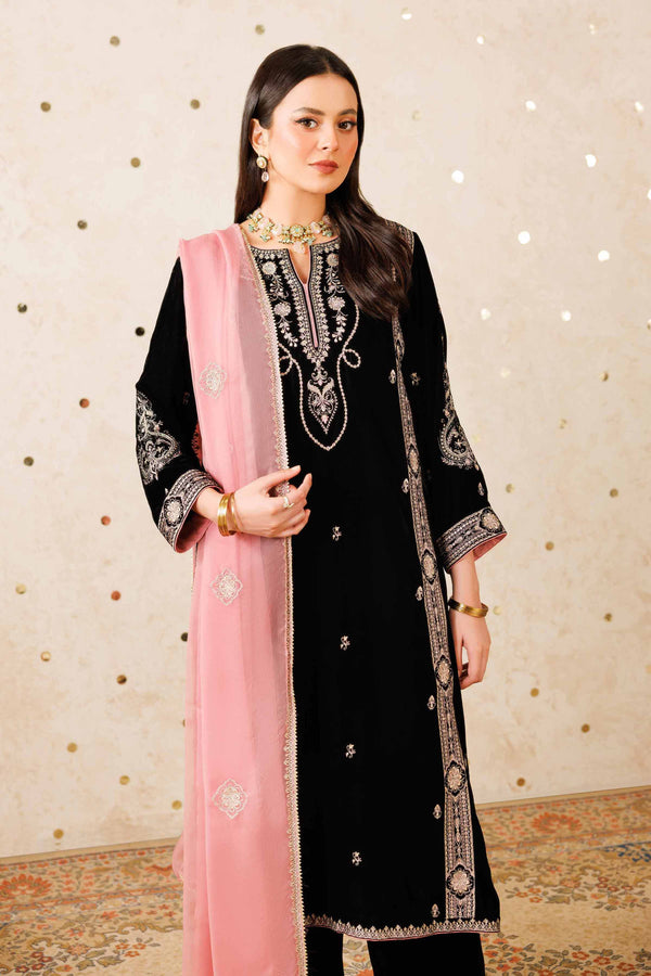 NishatUK - Black Embroidered Velvet 3-piece ready to wear Luxury Suit
