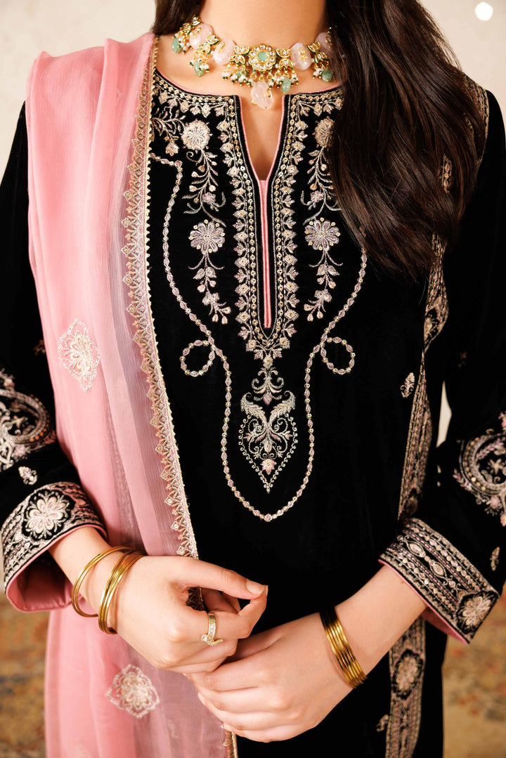 NishatUK - Black Embroidered Velvet 3-piece ready to wear Luxury Suit