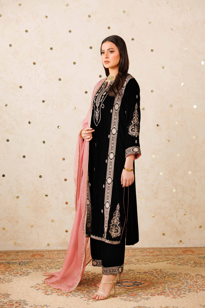 NishatUK - Black Embroidered Velvet 3-piece ready to wear Luxury Suit