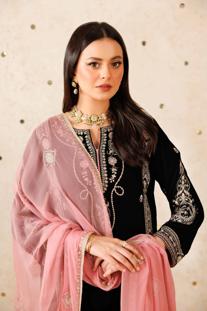 NishatUK - Black Embroidered Velvet 3-piece ready to wear Luxury Suit