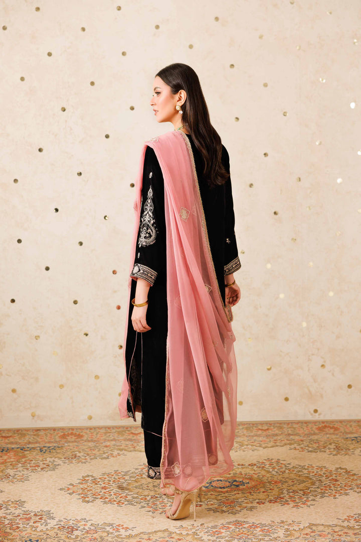NishatUK - Black Embroidered Velvet 3-piece ready to wear Luxury Suit