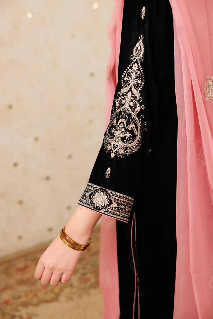 NishatUK - Black Embroidered Velvet 3-piece ready to wear Luxury Suit