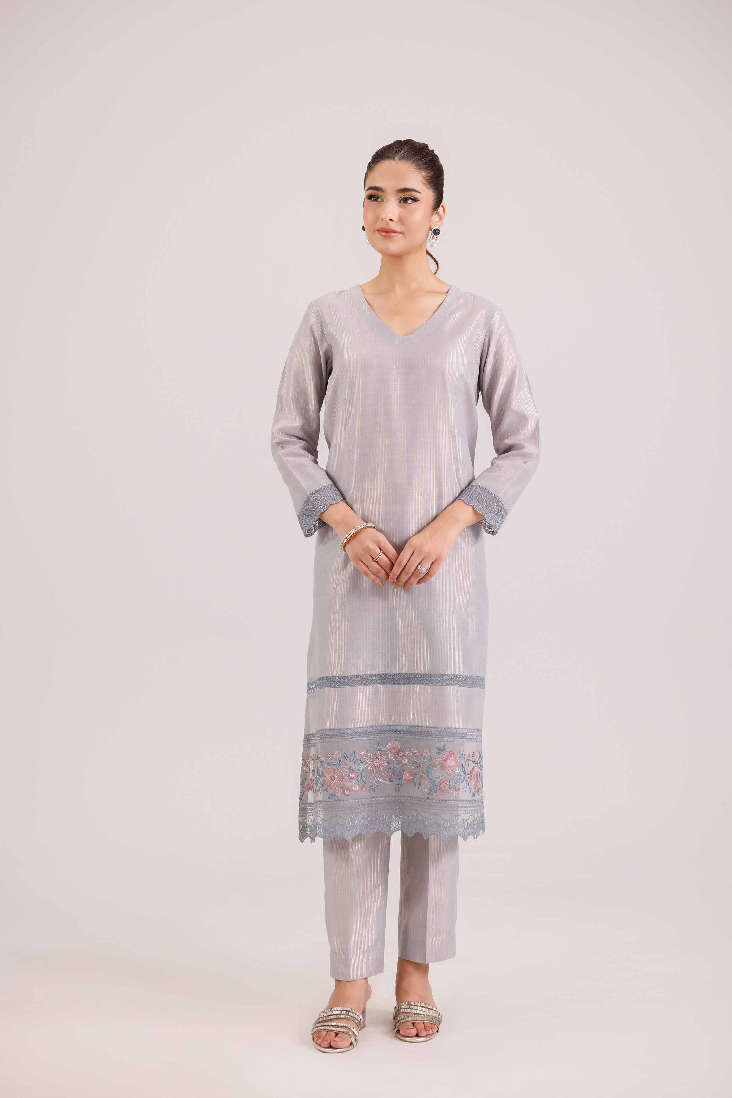 NishatUK - Grey Embroidered Yarn Dyed 2-piece ready to wear-luxury Dress