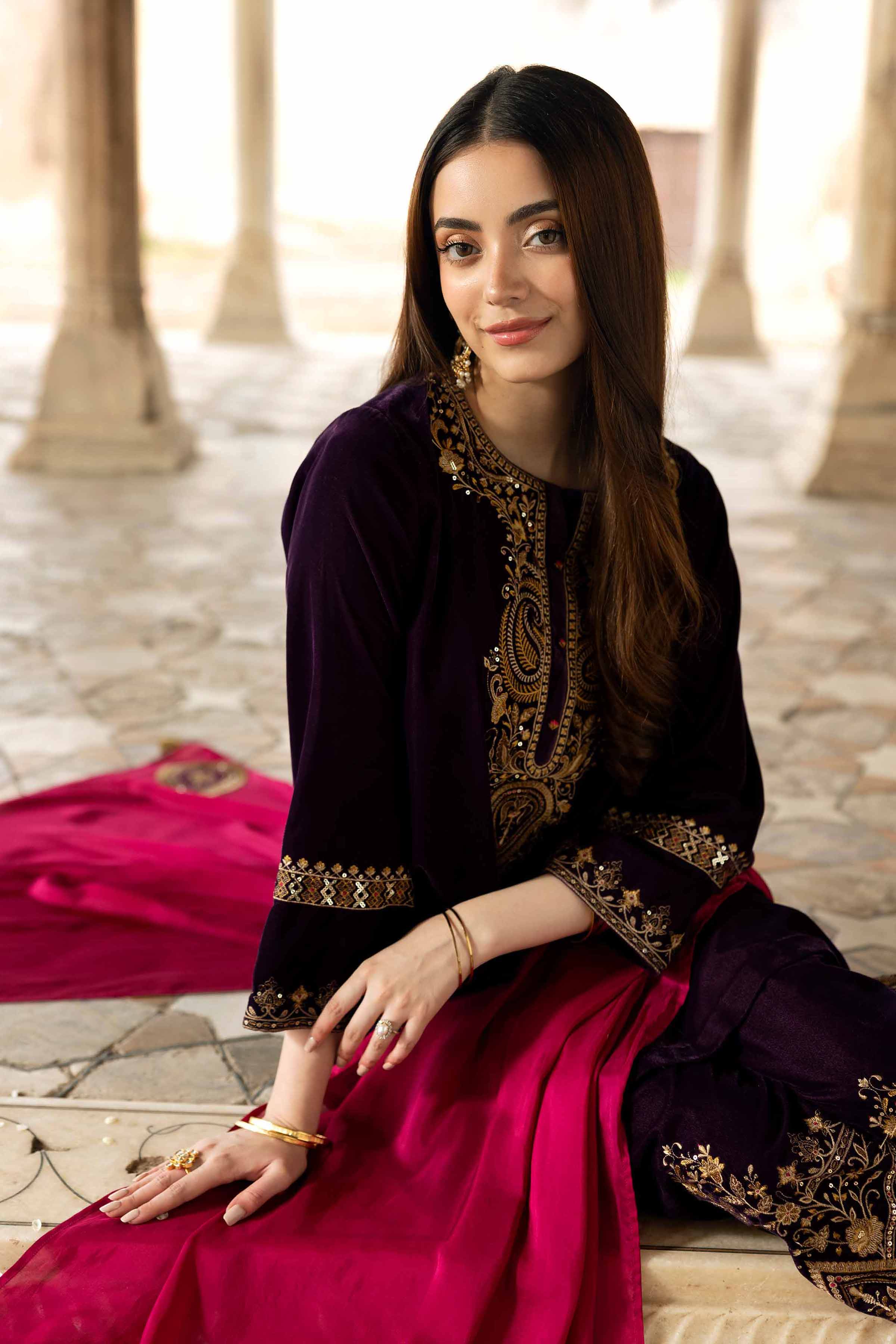 NishatUK - Purple Embroidered Velvet 3-piece ready to wear Suit