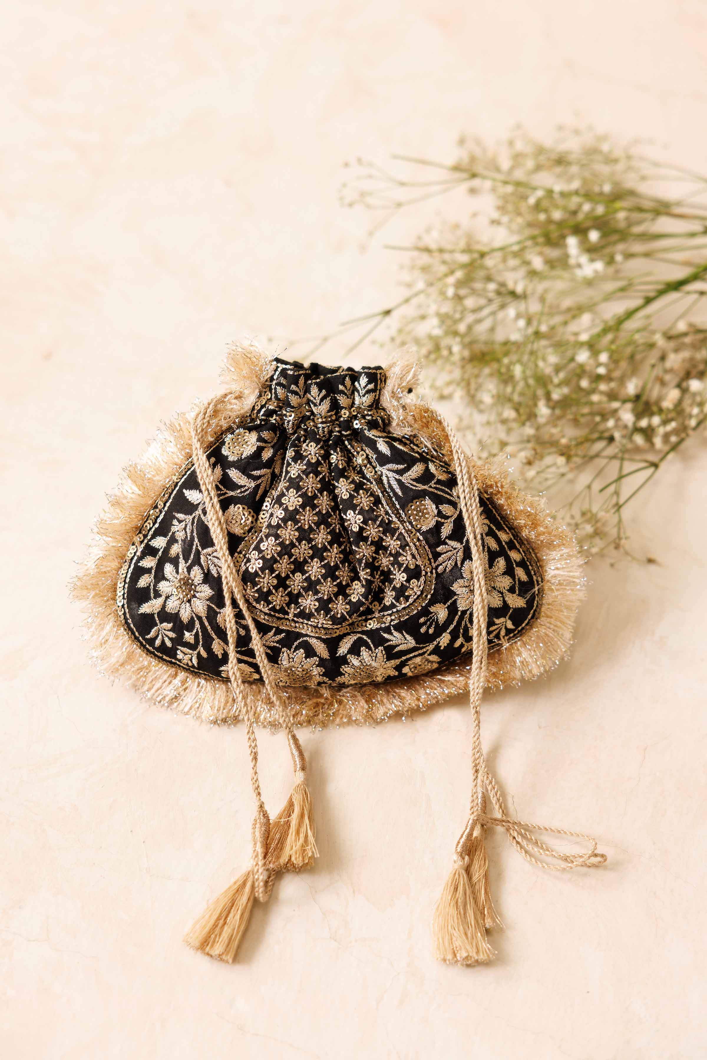 NishatUK - Black Embroidered  Velvet  ready to wear Pouch