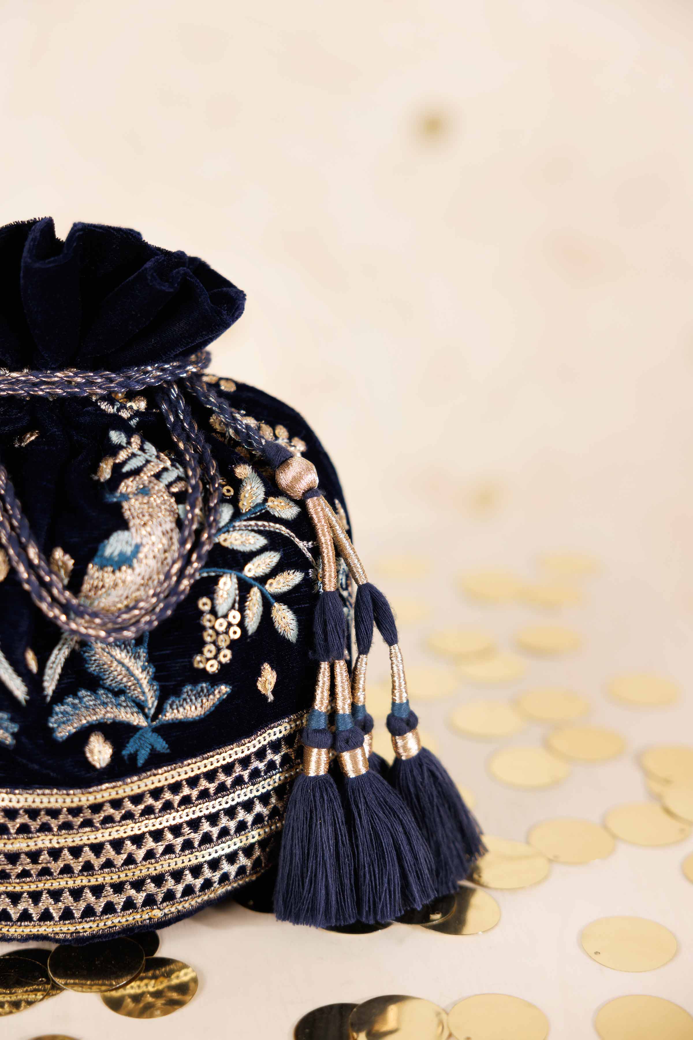 NishatUK - Blue Embroidered Velvet  ready to wear Pouch