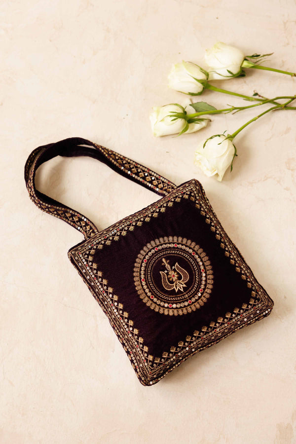 NishatUK - Purple Embroidered Velvet  ready to wear Pouch