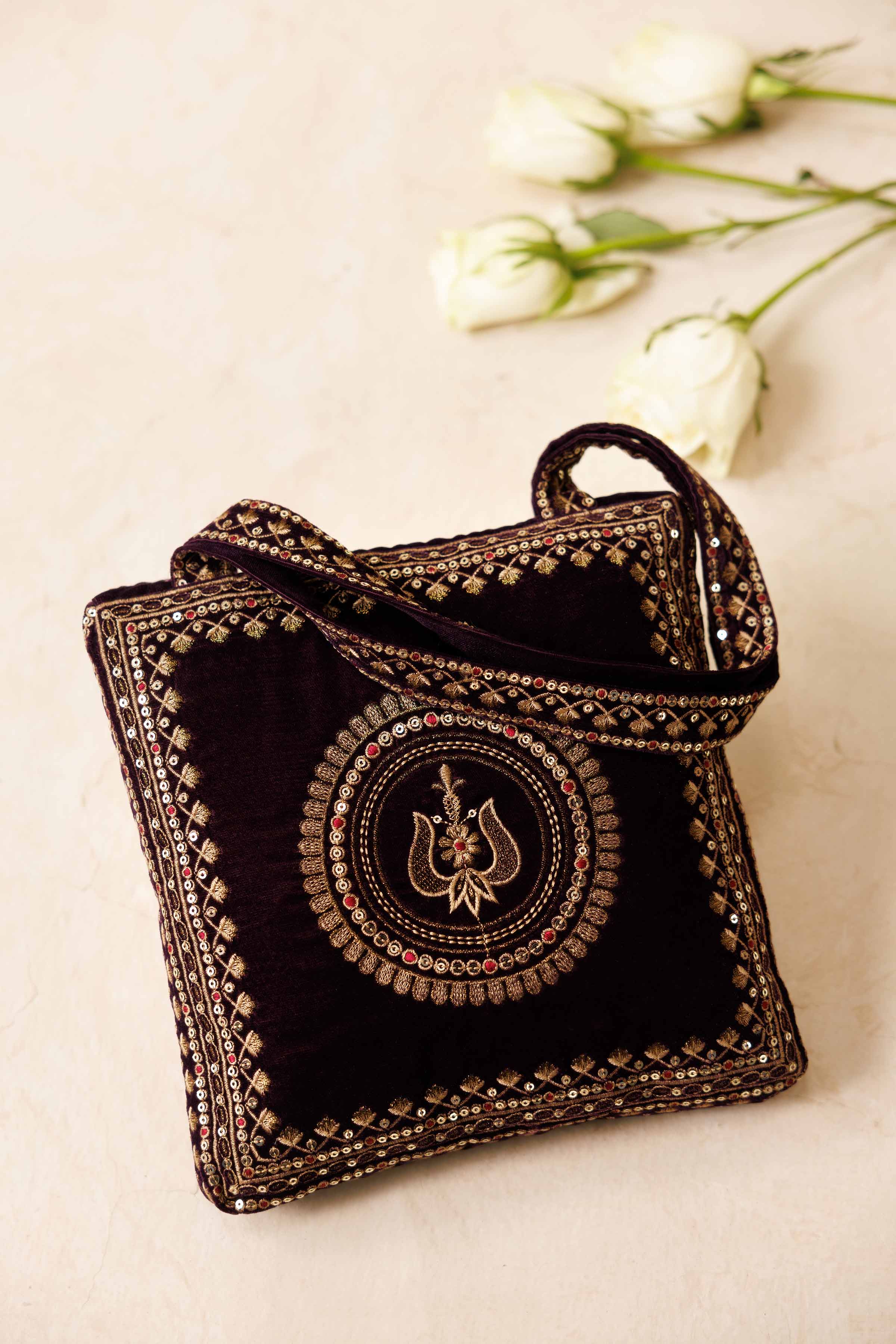 NishatUK - Purple Embroidered Velvet  ready to wear Pouch