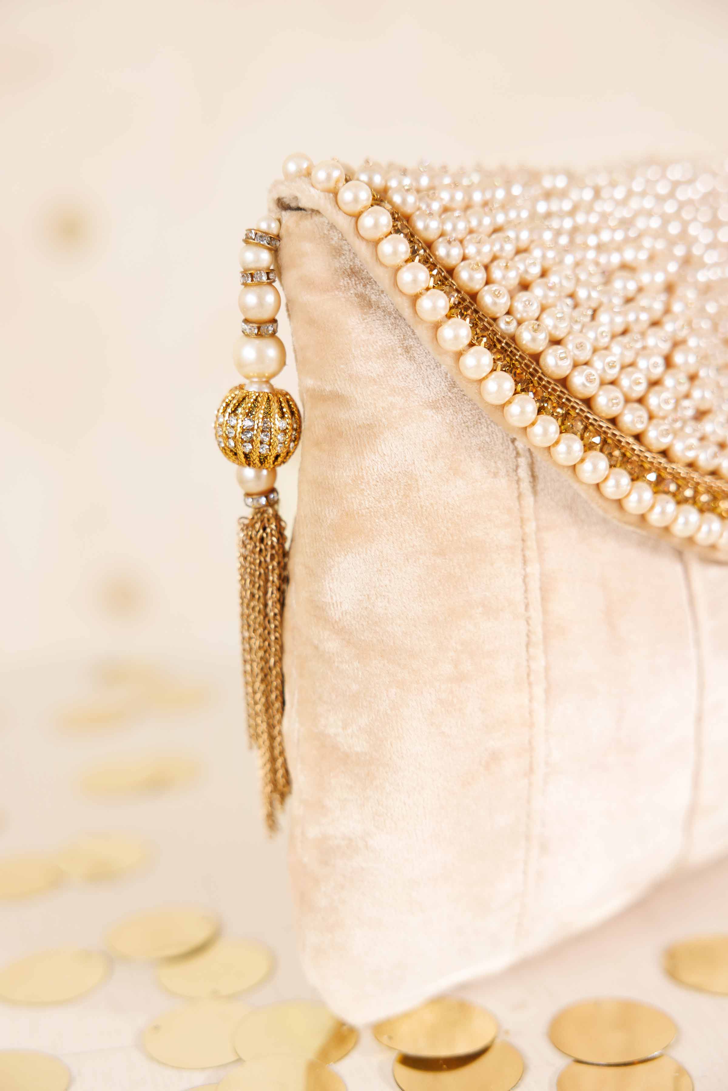 NishatUK - Beige Embroidered Velvet  ready to wear Pouch