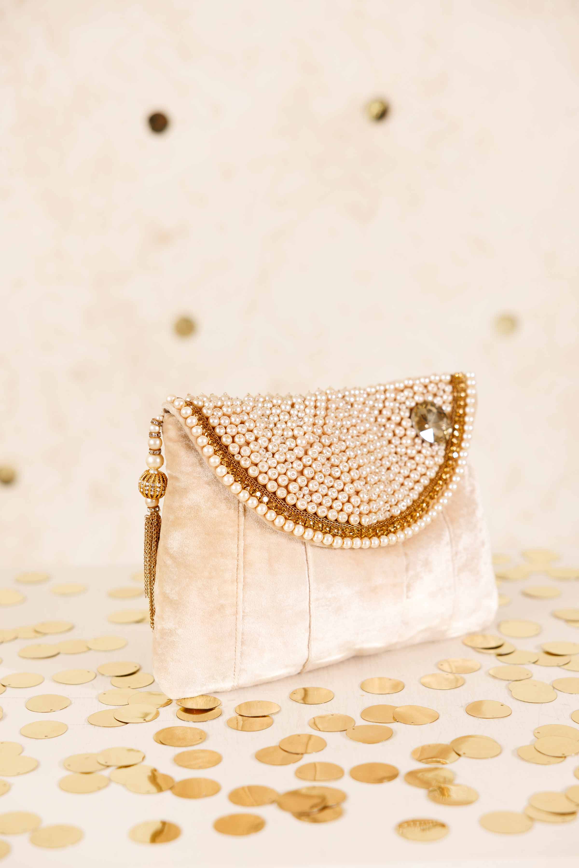 NishatUK - Beige Embroidered Velvet  ready to wear Pouch