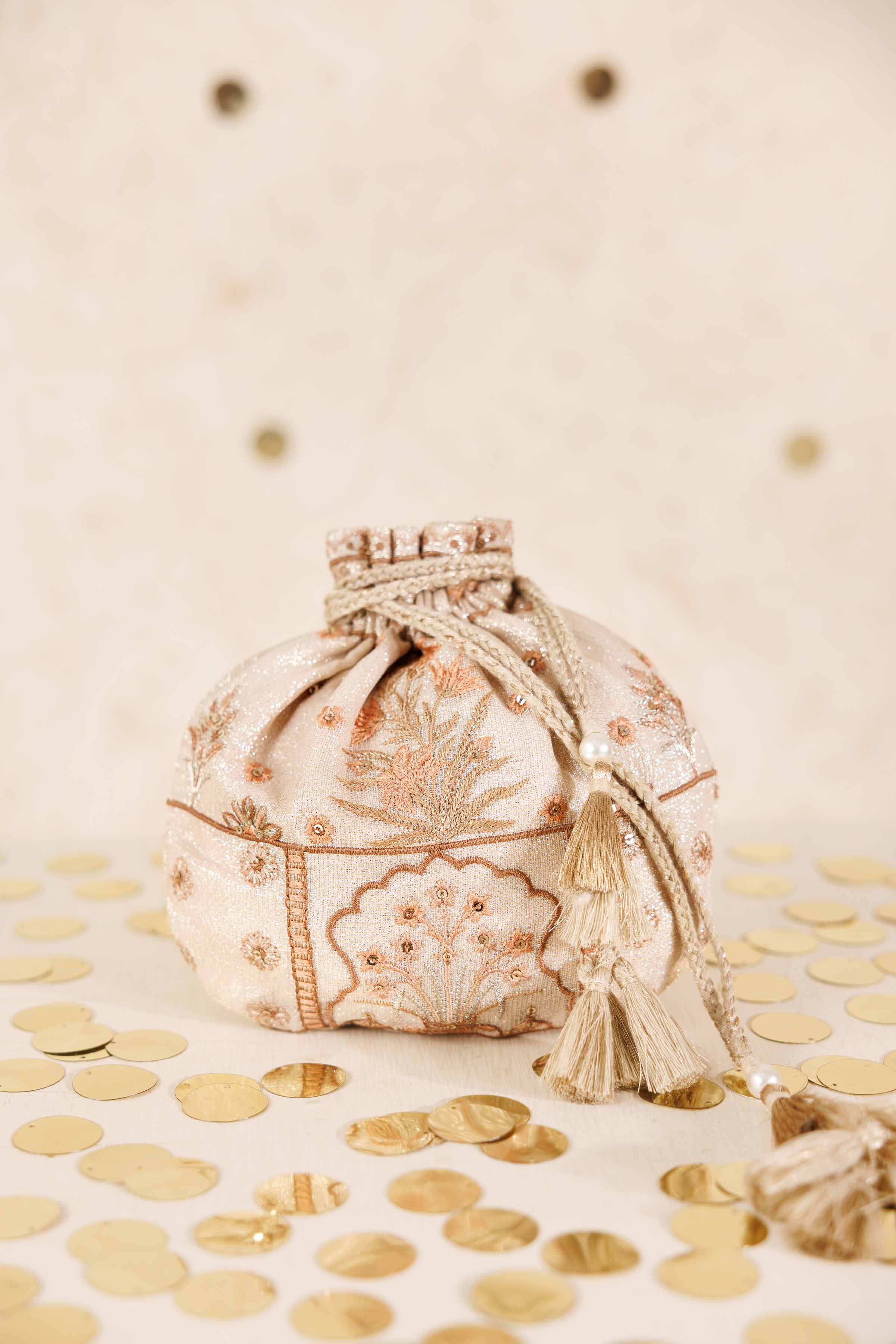 NishatUK - Beige Embroidered Silk  ready to wear Pouch