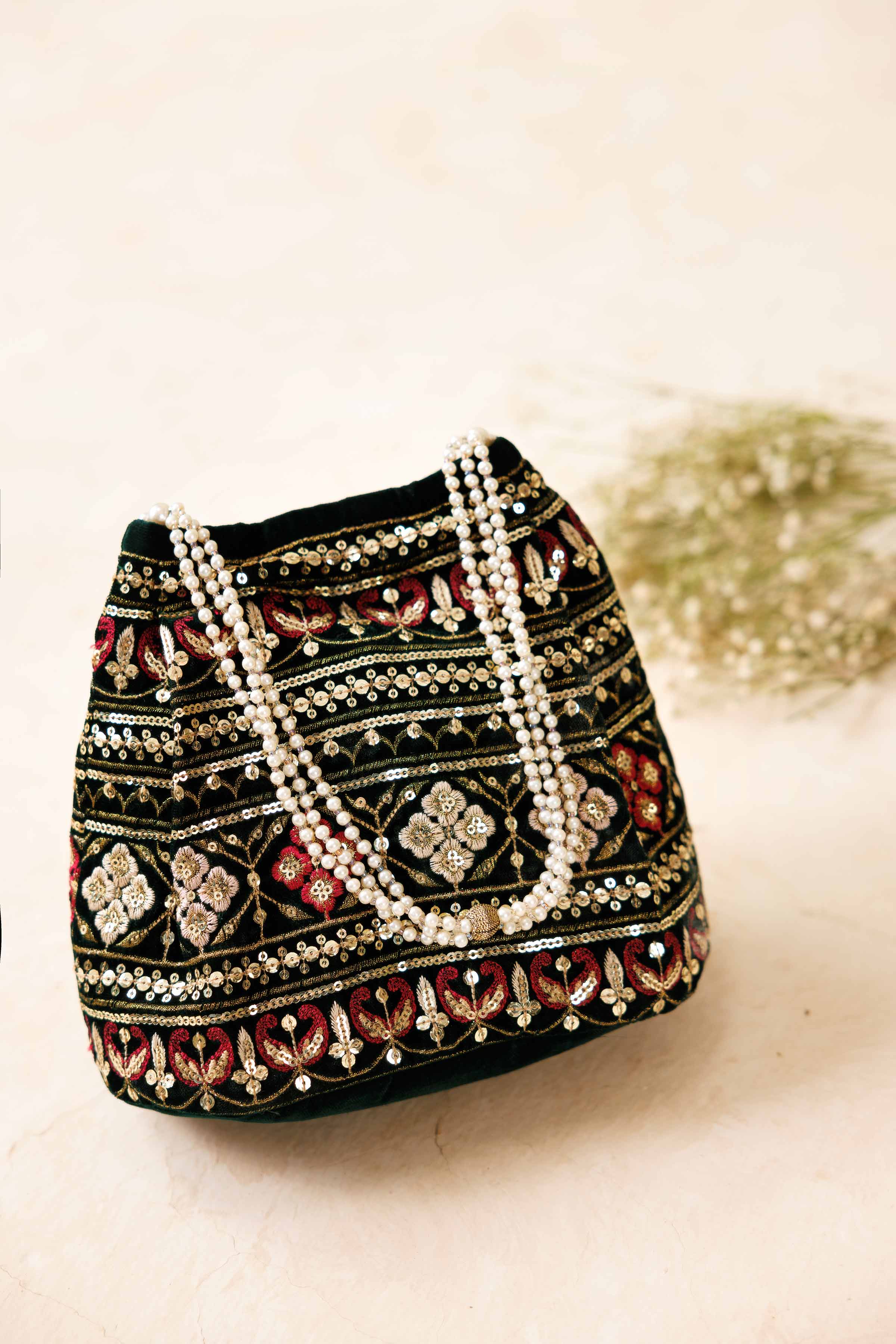 NishatUK - Green Embroidered Velvet  ready to wear Pouch