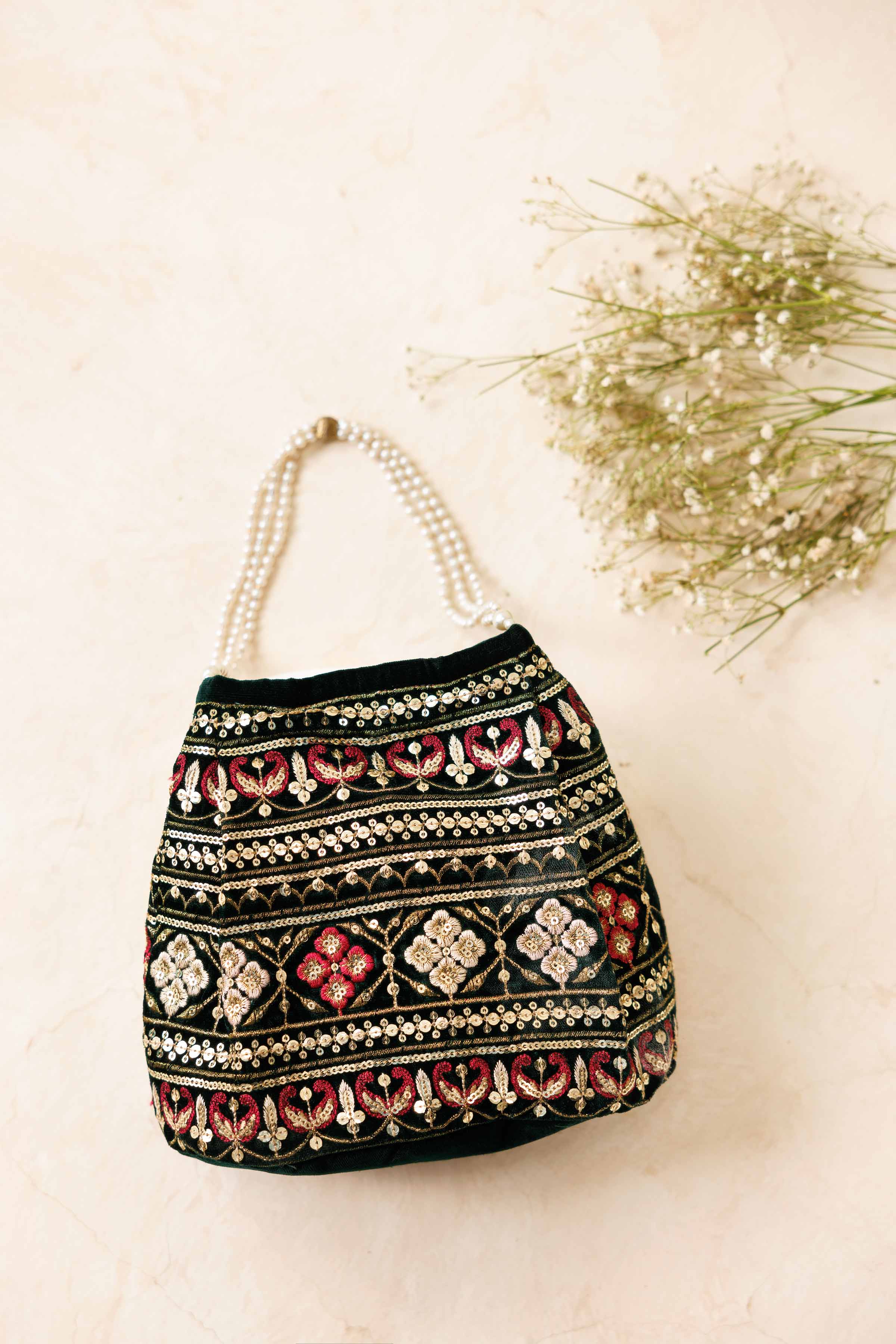 NishatUK - Green Embroidered Velvet  ready to wear Pouch