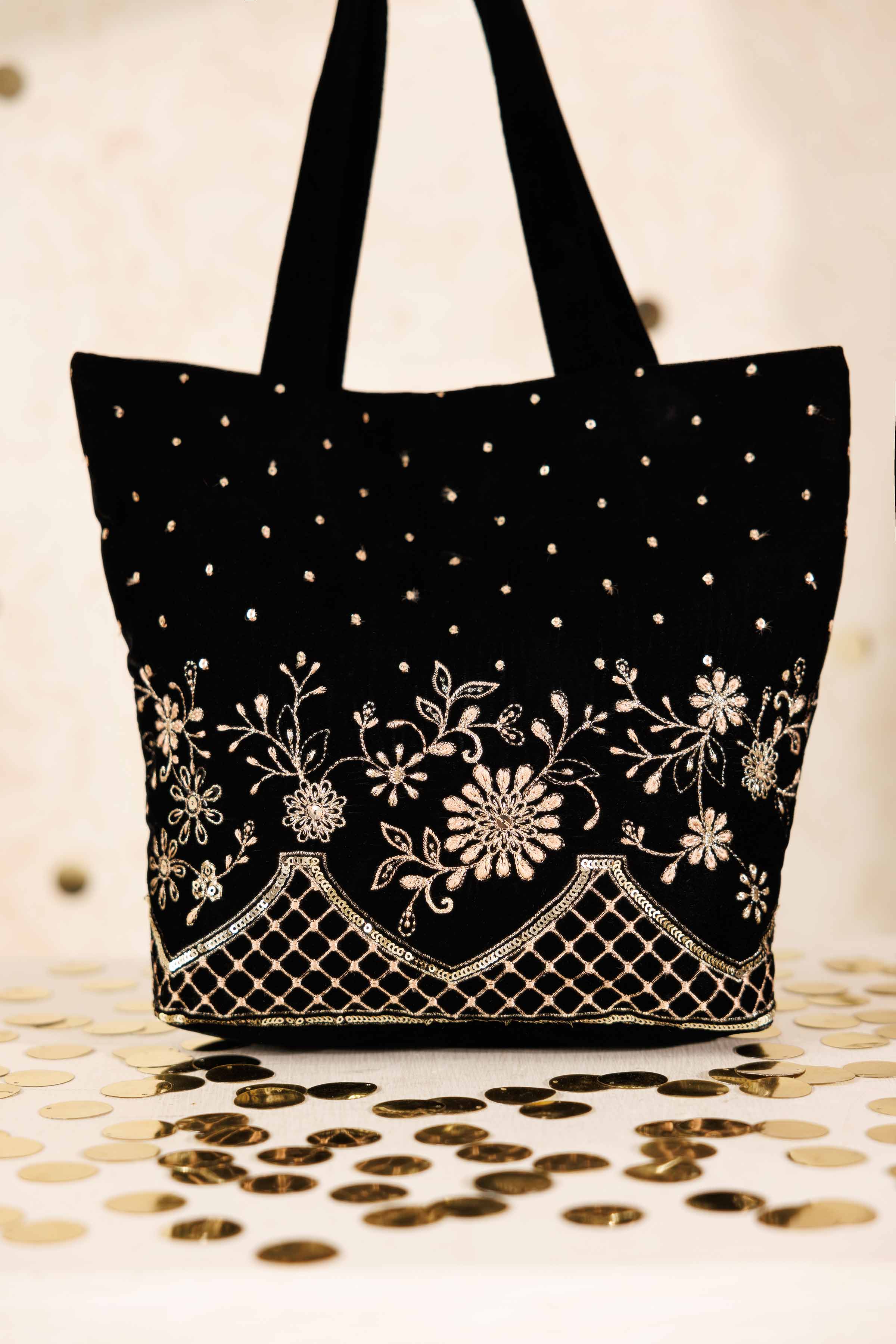 NishatUK - Black Embroidered Velvet  ready to wear Pouch