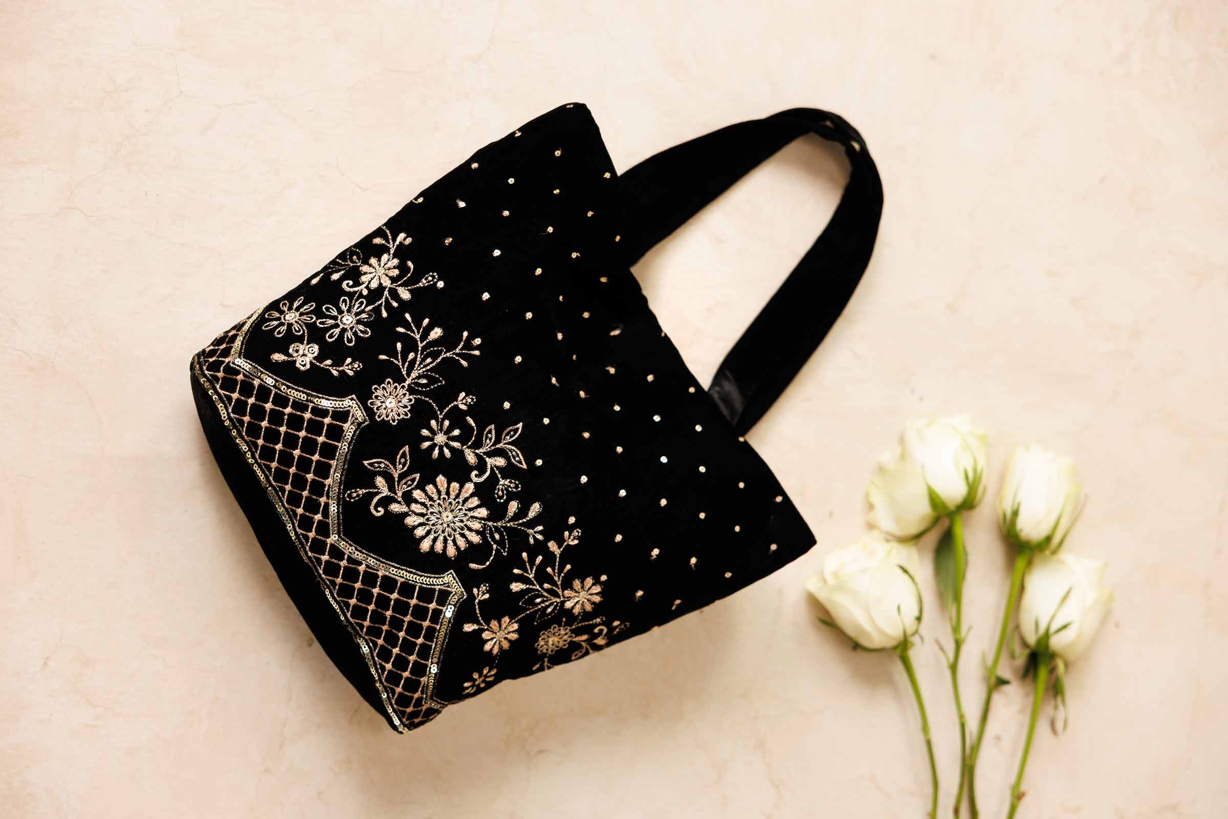 NishatUK - Black Embroidered Velvet  ready to wear Pouch