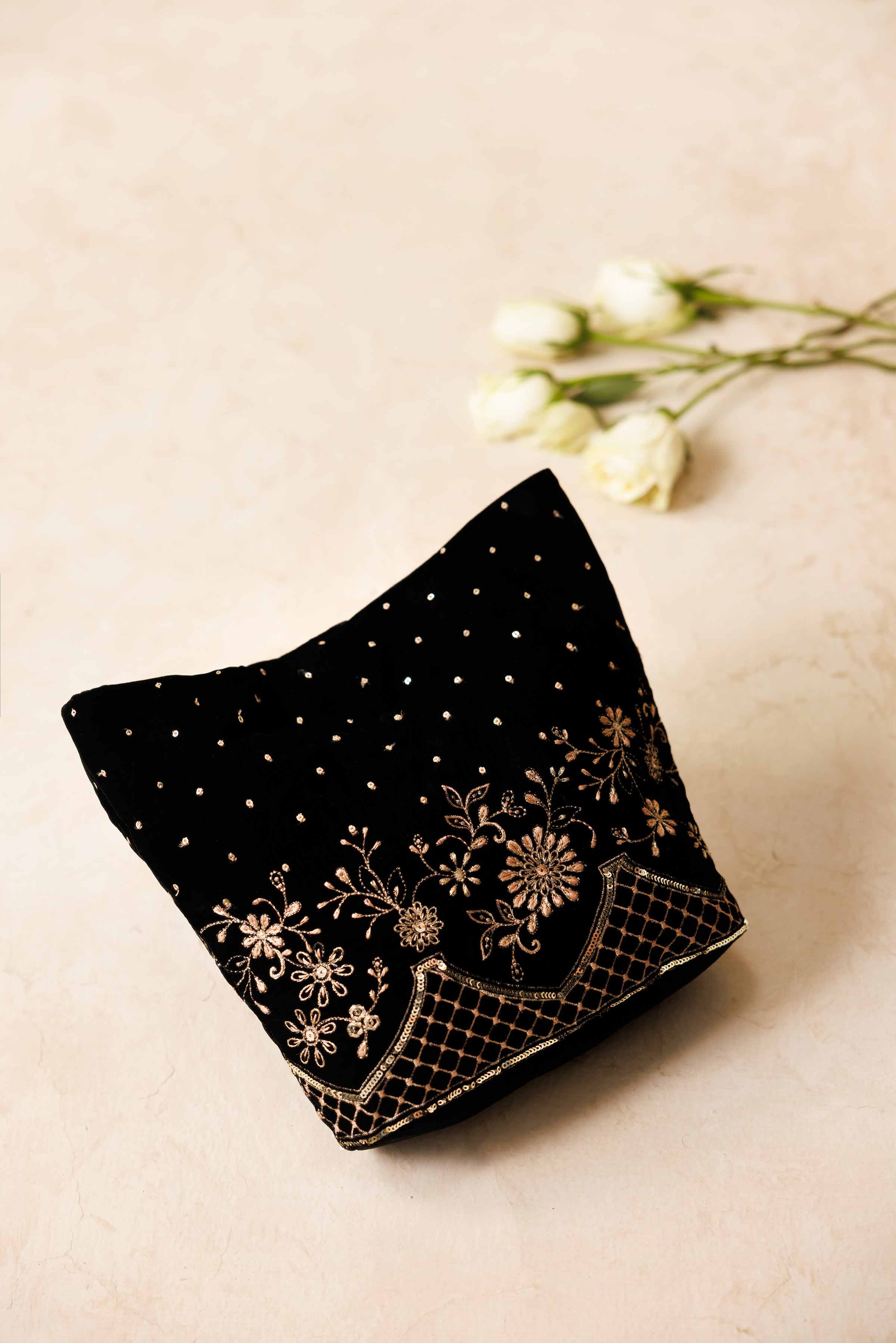 NishatUK - Black Embroidered Velvet  ready to wear Pouch