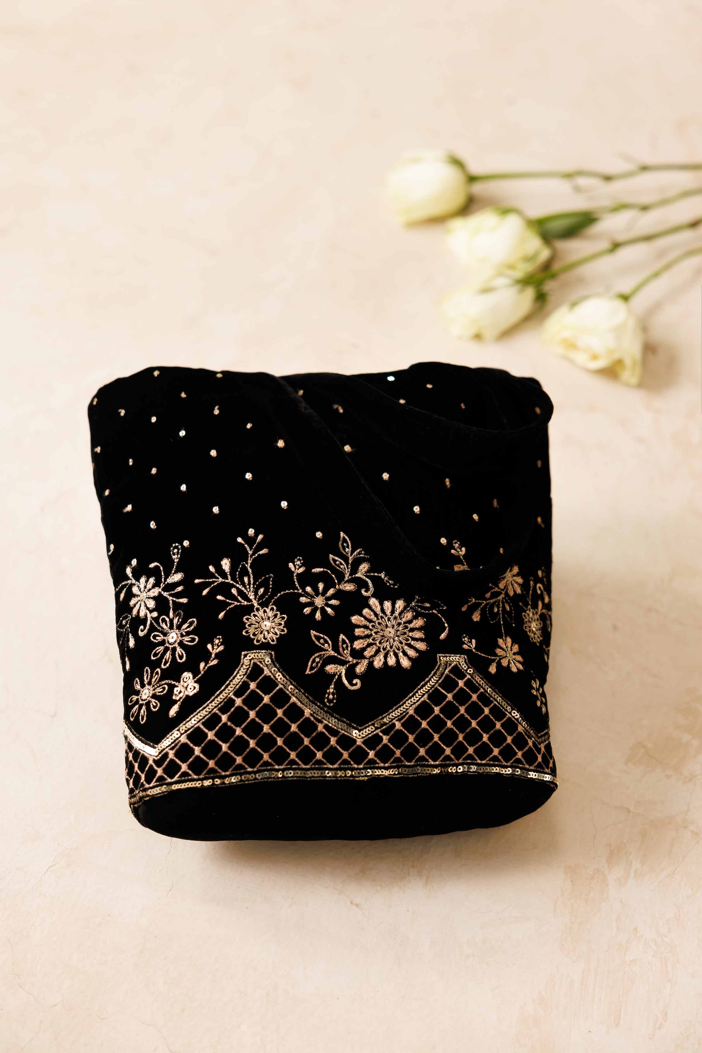 NishatUK - Black Embroidered Velvet  ready to wear Pouch