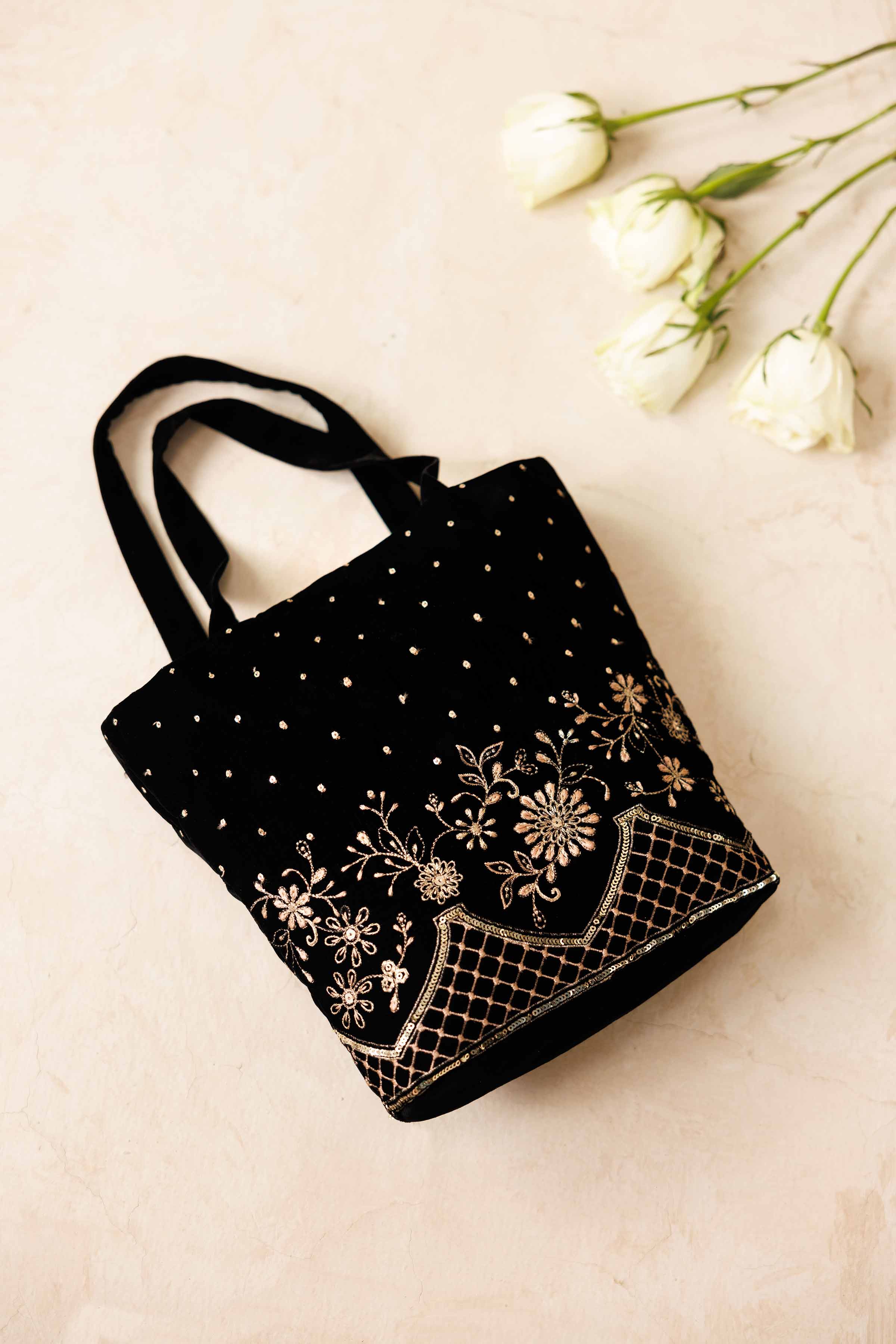 NishatUK - Black Embroidered Velvet  ready to wear Pouch